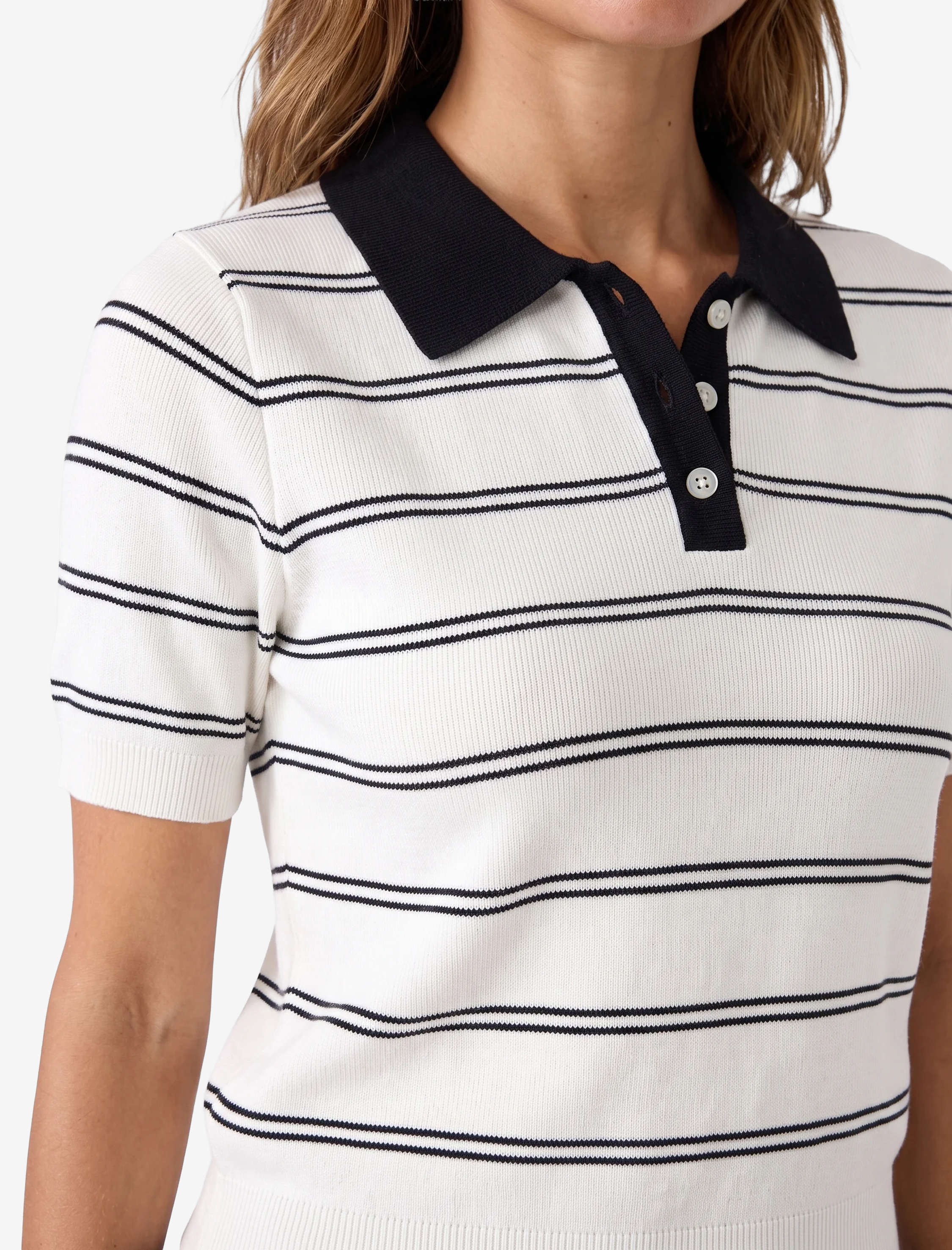   Regular Fit Düğmeli Kısa Kollu Polo Yaka Çizgili Triko Tişört