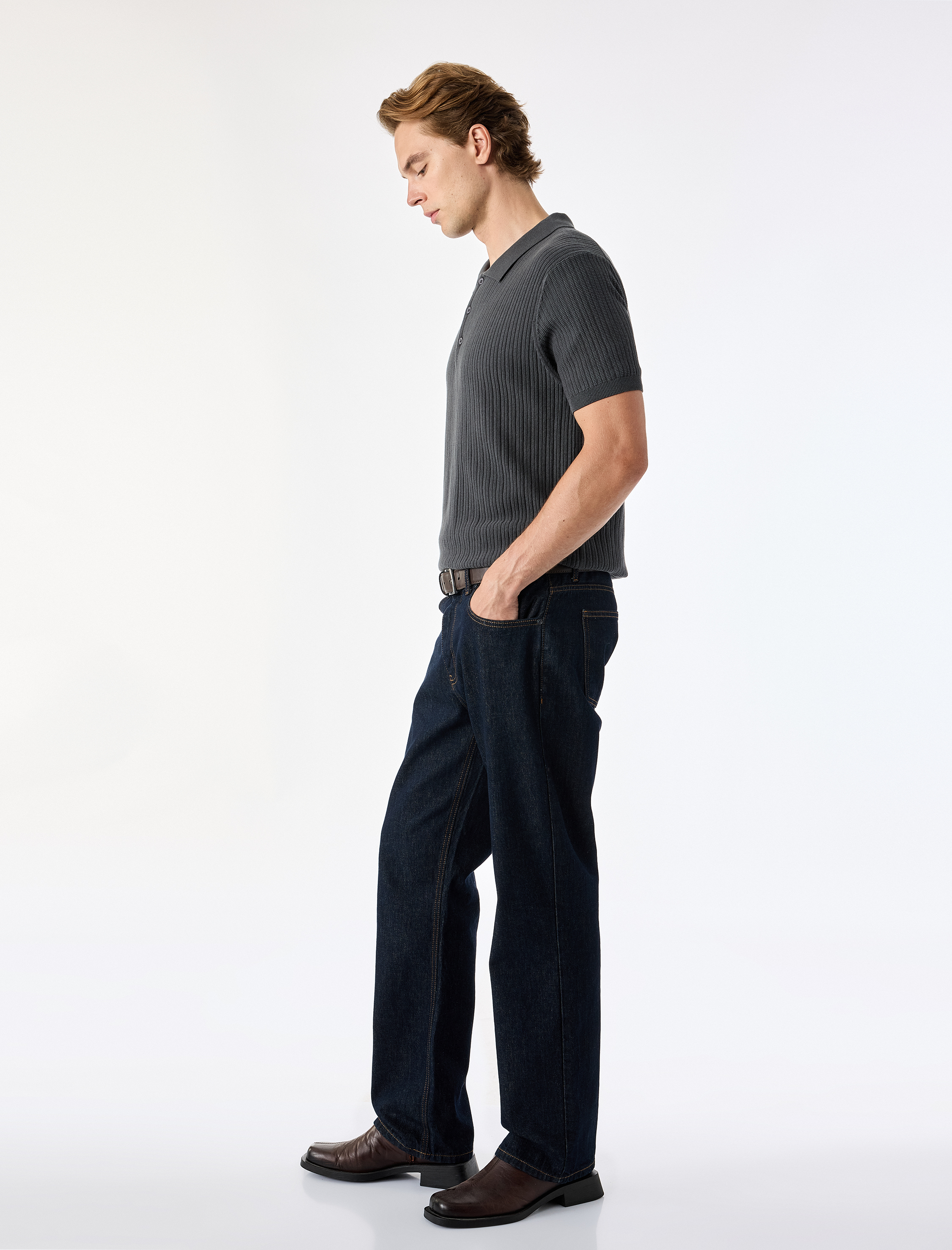   Regular Fit Kısa Kollu Pamuklu Dokulu Düğmeli Polo Yaka Triko Tişört