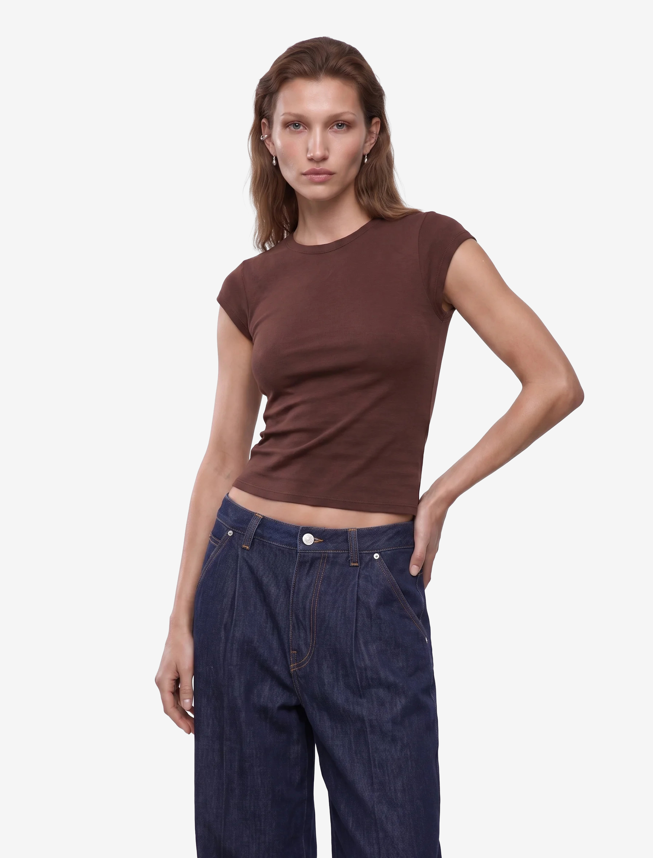   Pamuklu Regular Fit Kap Kollu Bisiklet Yaka Basic Tişört
