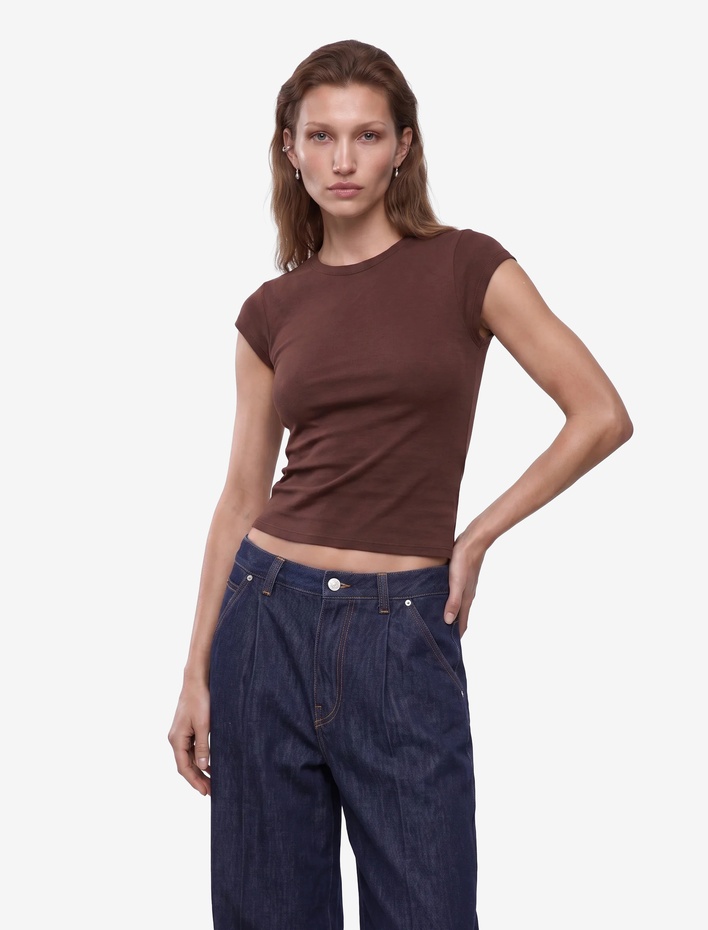  Pamuklu Regular Fit Kap Kollu Bisiklet Yaka Basic Tişört