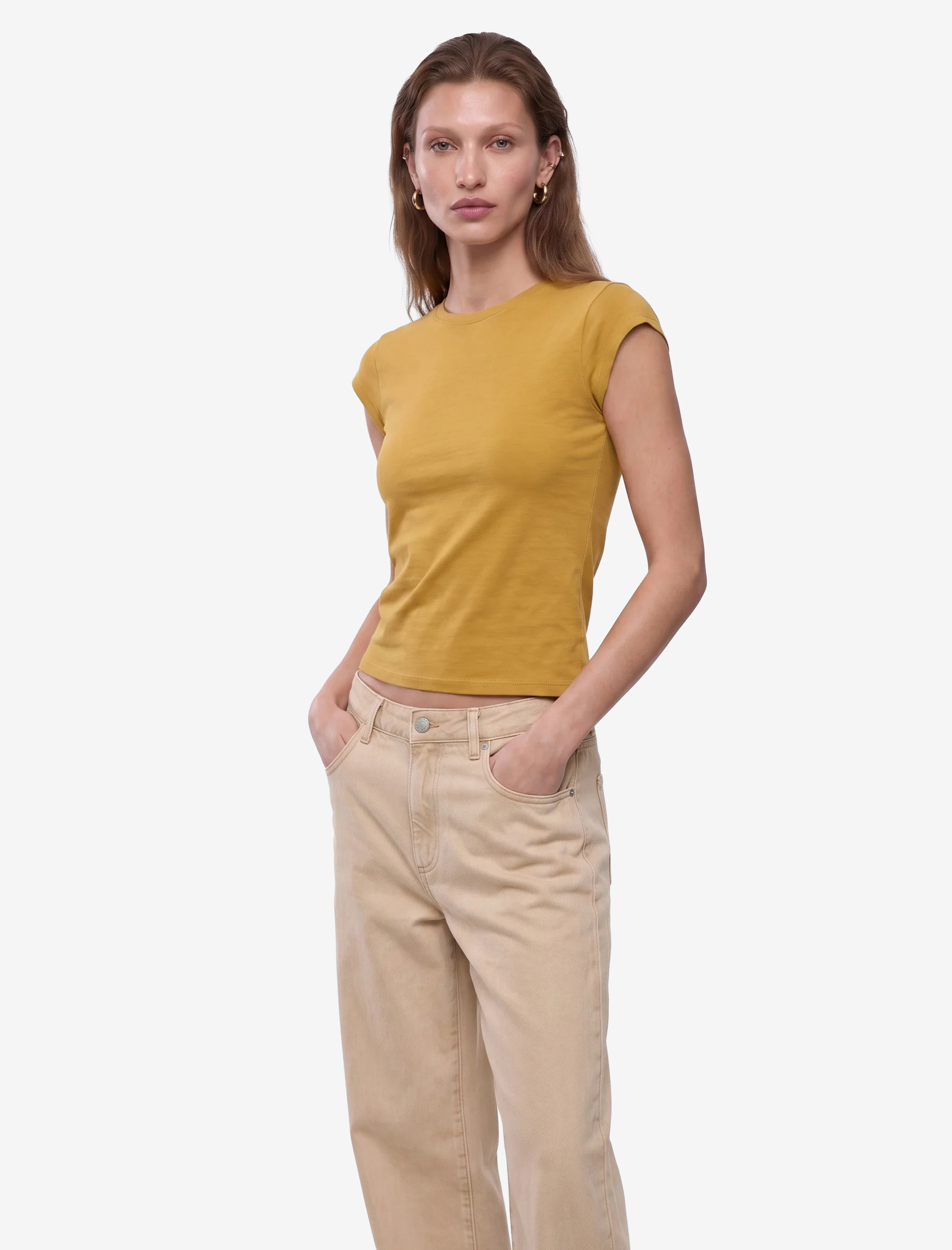   Pamuklu Regular Fit Kap Kollu Bisiklet Yaka Basic Tişört