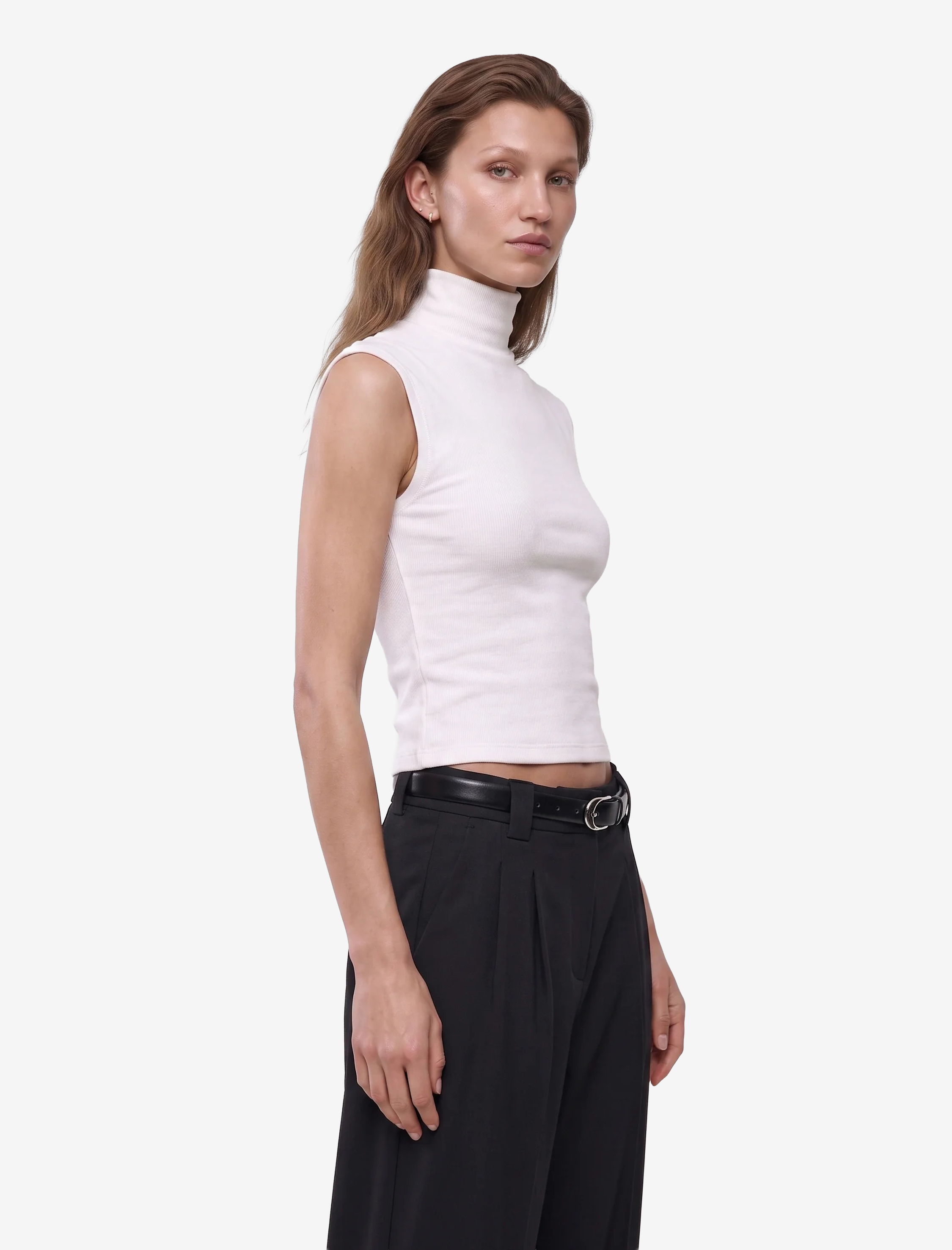   Pamuklu Slim Fit Kolsuz Dik Yaka Bluz