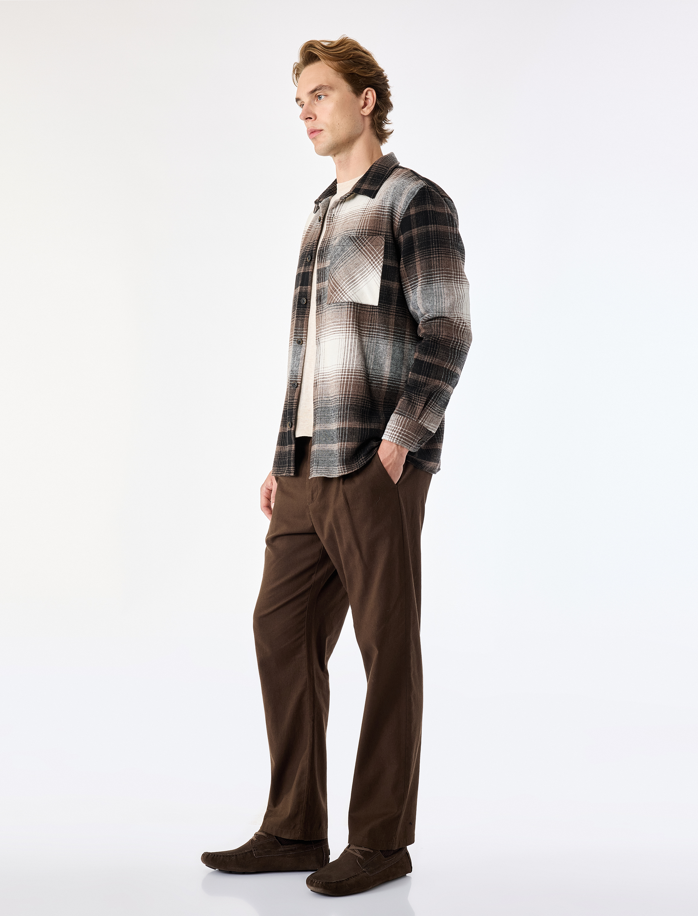   Pamuk Keten Karışımlı Cepli Pileli Slim Fit Beli Bağcıklı Pantolon