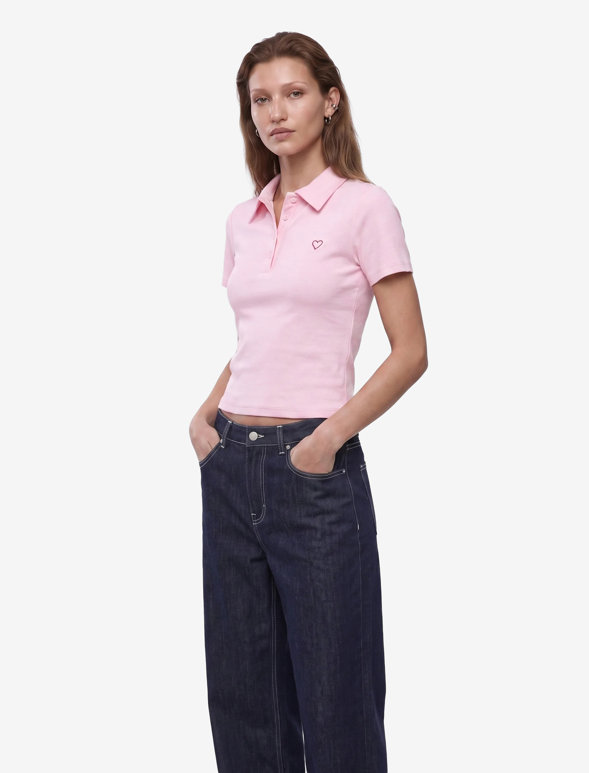   Pamuklu Slim Fit Düğmeli Kalp İşleme Detaylı Polo Yaka Kısa Kollu Fitilli Tişört