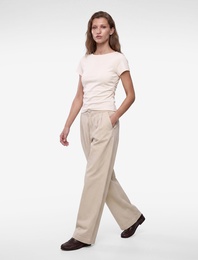 Viskon Slim Fit Büzgülü Bisiklet Yaka Kısa Kollu Tişört