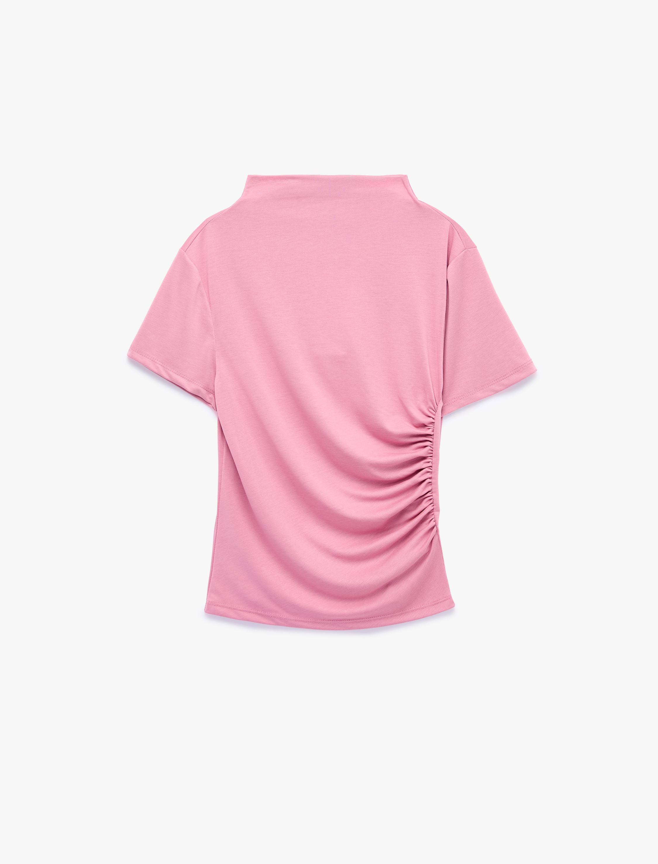   Modal Kumaş Slim Fit Drapeli Kısa Kollu Geniş Dik Yaka Bluz