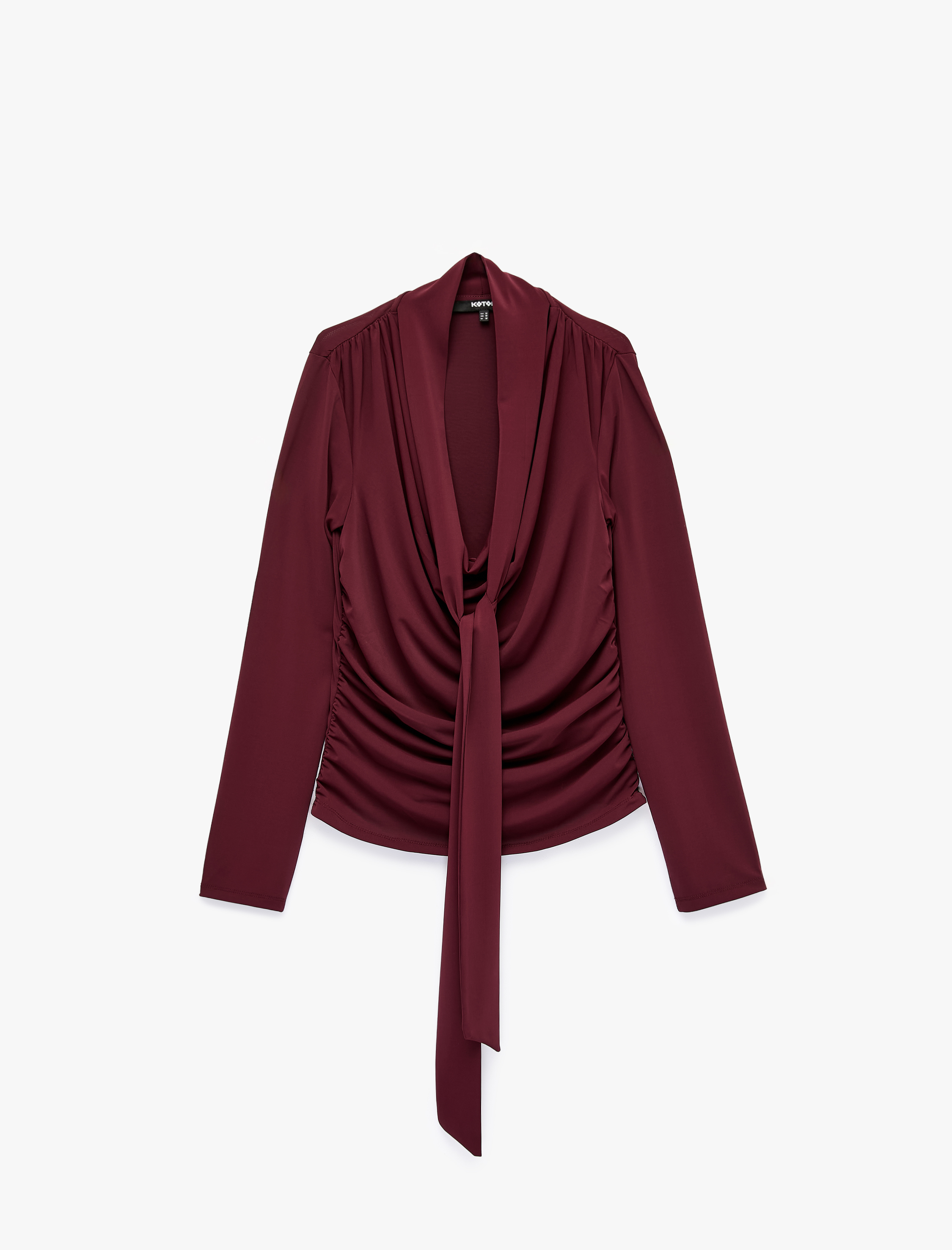   Slim Fit Uzun Kollu Şal Detaylı Drapeli Degaje Yaka Bluz