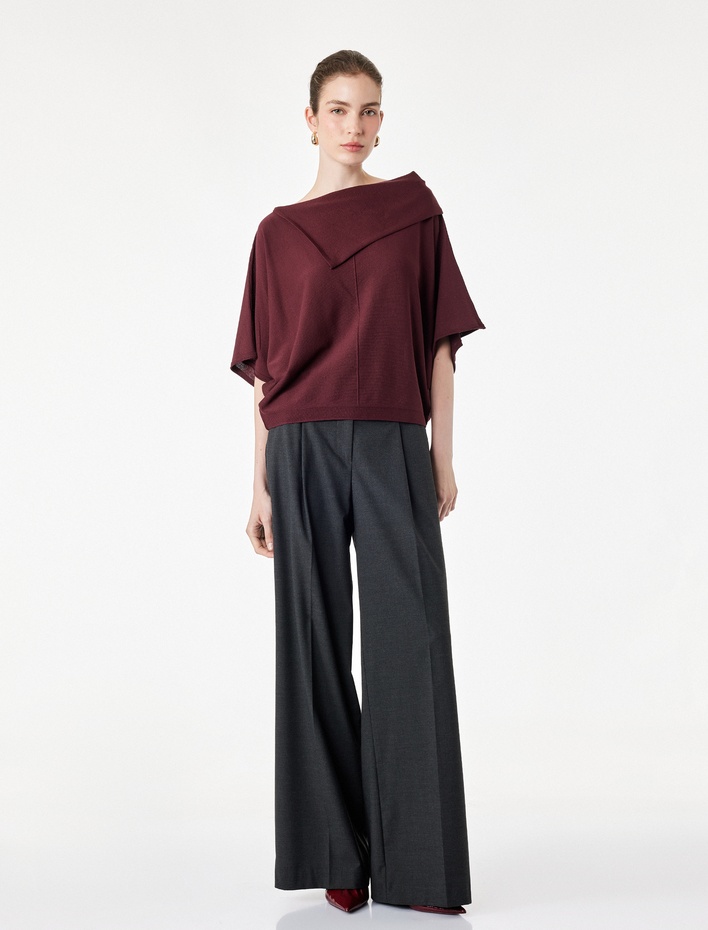  Viskon Devrik Yaka 3/4 Kol Triko Oversize Kazak
