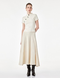 Pileli Floral Dokulu Midi Kloş Midi Etek
