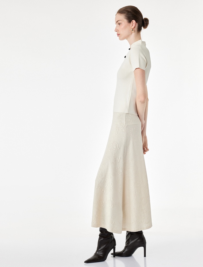  Pileli Floral Dokulu Midi Kloş Midi Etek