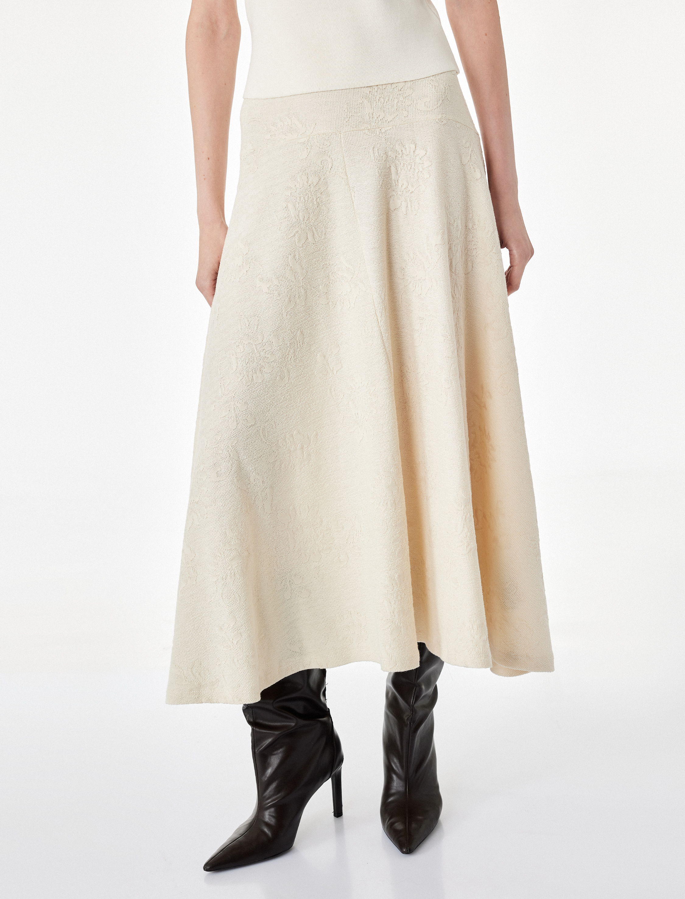   Pileli Floral Dokulu Midi Kloş Midi Etek