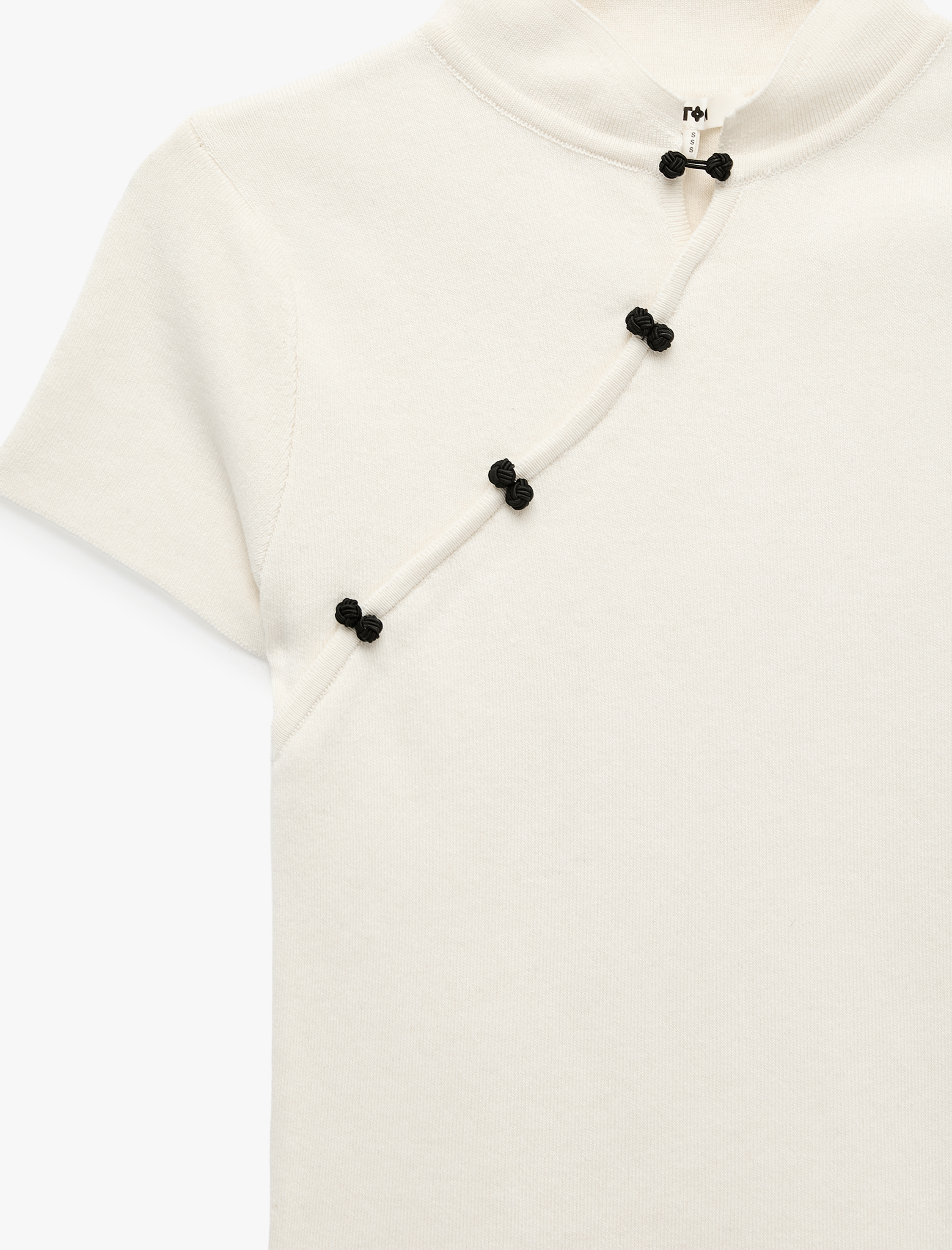   Viskon Süs Düğmeli Mandarin Yaka Kısa Kollu Triko Qipao Bluz