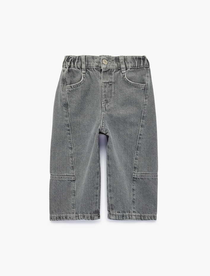 Erkek Bebek Pamuklu Normal Bel Oversize Barrel Denim Pantolon