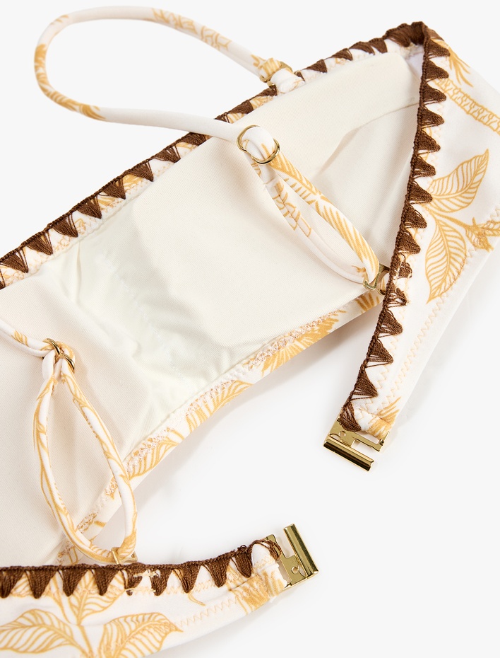  Palmiye Desenli Kroşe Detaylı Straplez Bikini Üstü Çıkarılabilir Askılı