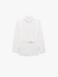 Pamuklu Regular Fit Uzun Kollu Kemerli Poplin Gömlek