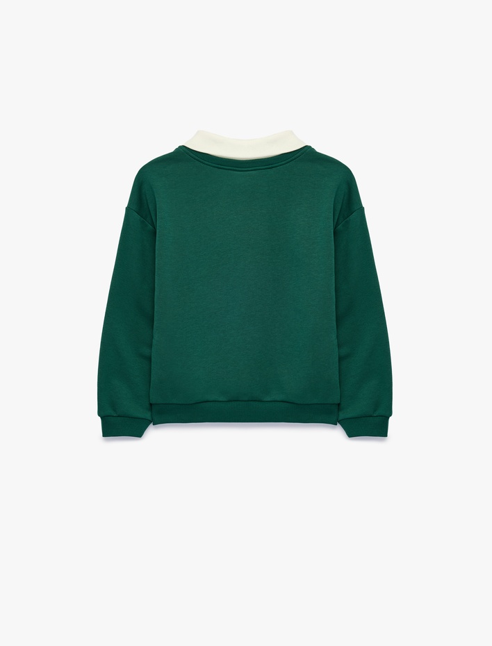 Erkek Bebek Uzun Kollu Baskılı Pamuklu Oversize Polo Yaka Sweatshirt