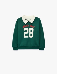 Uzun Kollu Baskılı Pamuklu Oversize Polo Yaka Sweatshirt