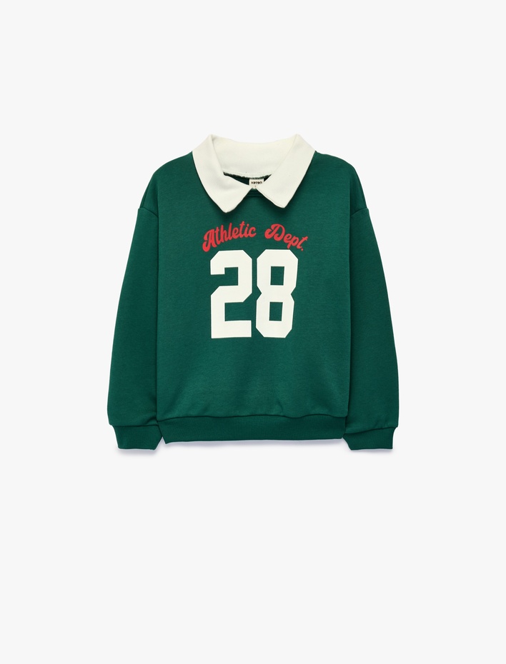 Erkek Bebek Uzun Kollu Baskılı Pamuklu Oversize Polo Yaka Sweatshirt