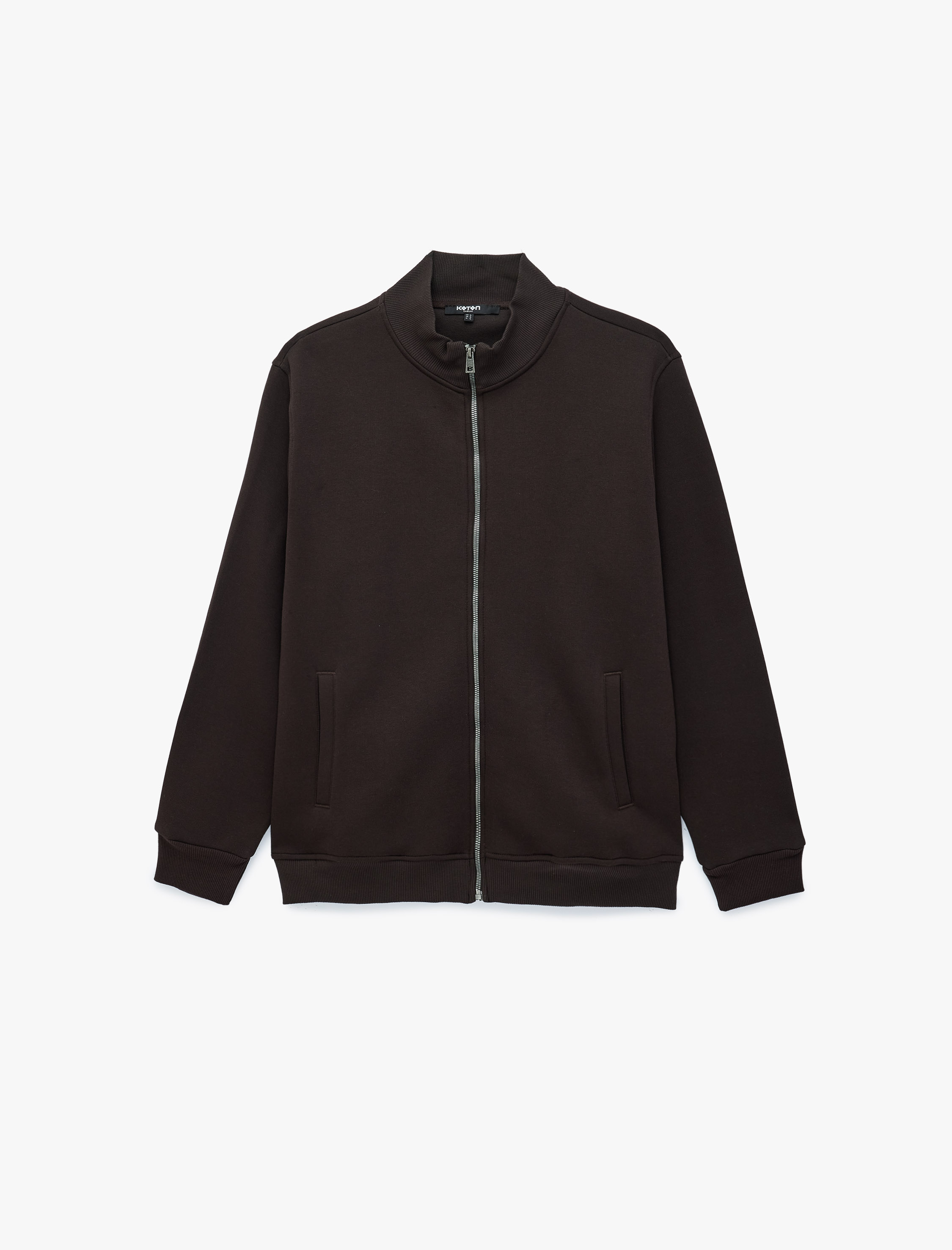   Üç İplik Şardonlu Regular Fit Uzun Kollu Fermuarlı Yaka Cepli Sweatshirt