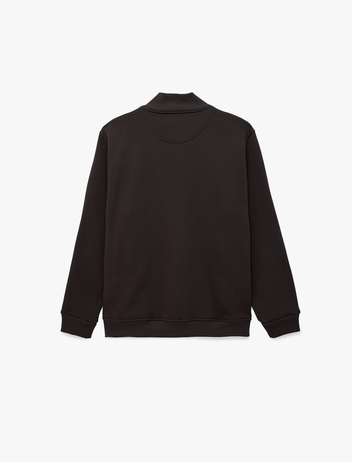  Üç İplik Şardonlu Regular Fit Uzun Kollu Fermuarlı Yaka Cepli Sweatshirt