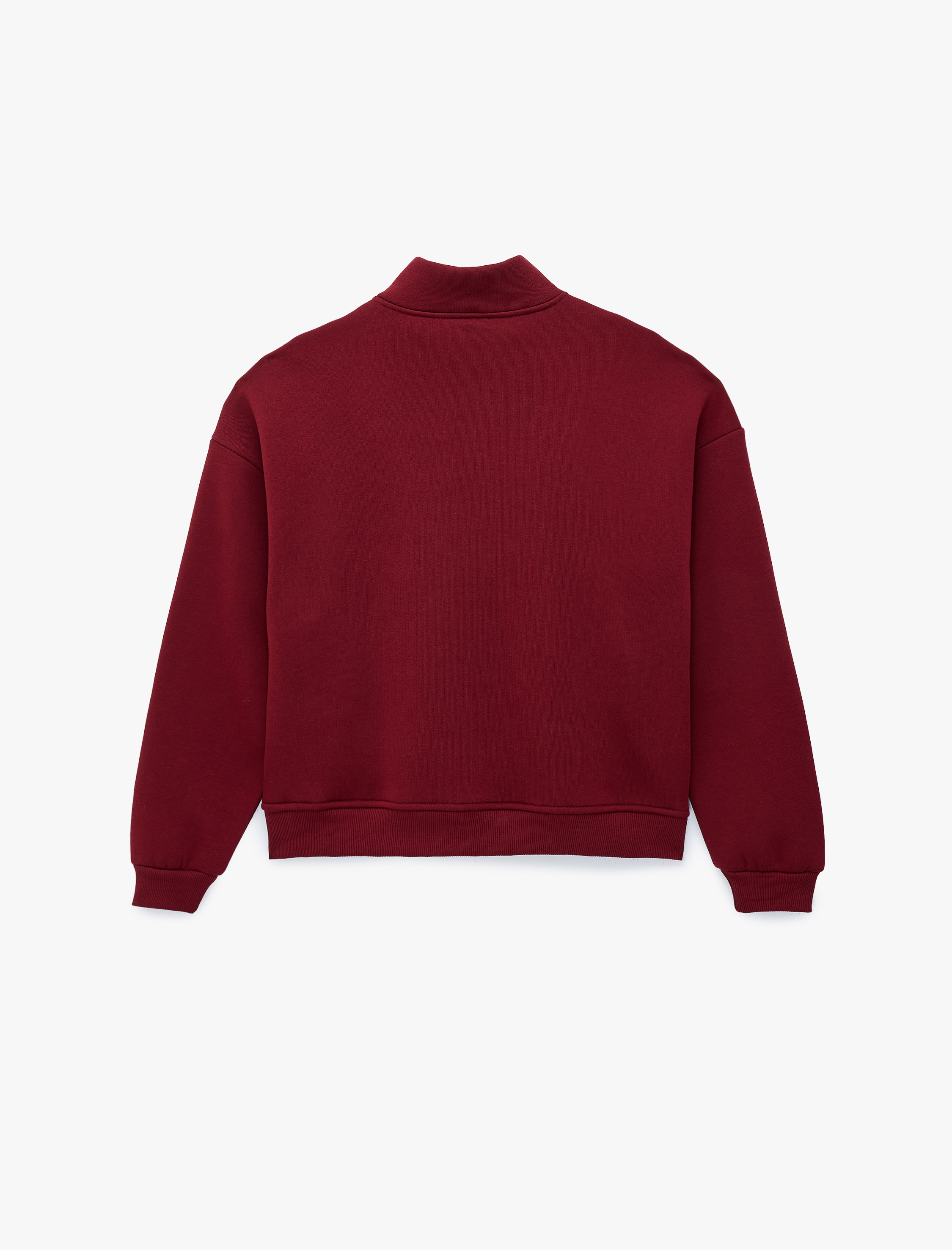   Şardonlu Rahat Kalıp Uzun Kollu Cepli Yarım Fermuarlı Baskılı Sweatshirt