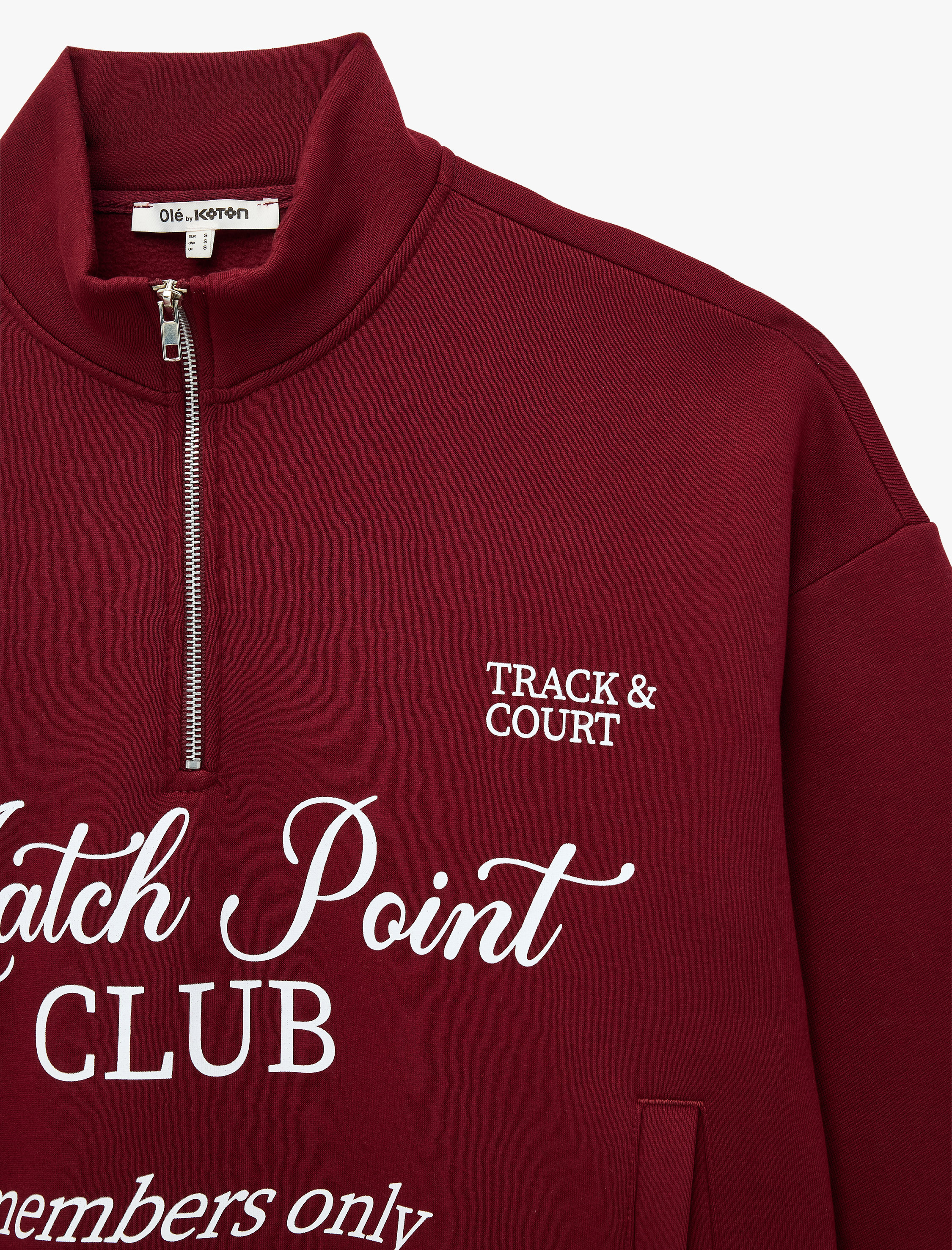   Şardonlu Rahat Kalıp Uzun Kollu Cepli Yarım Fermuarlı Baskılı Sweatshirt