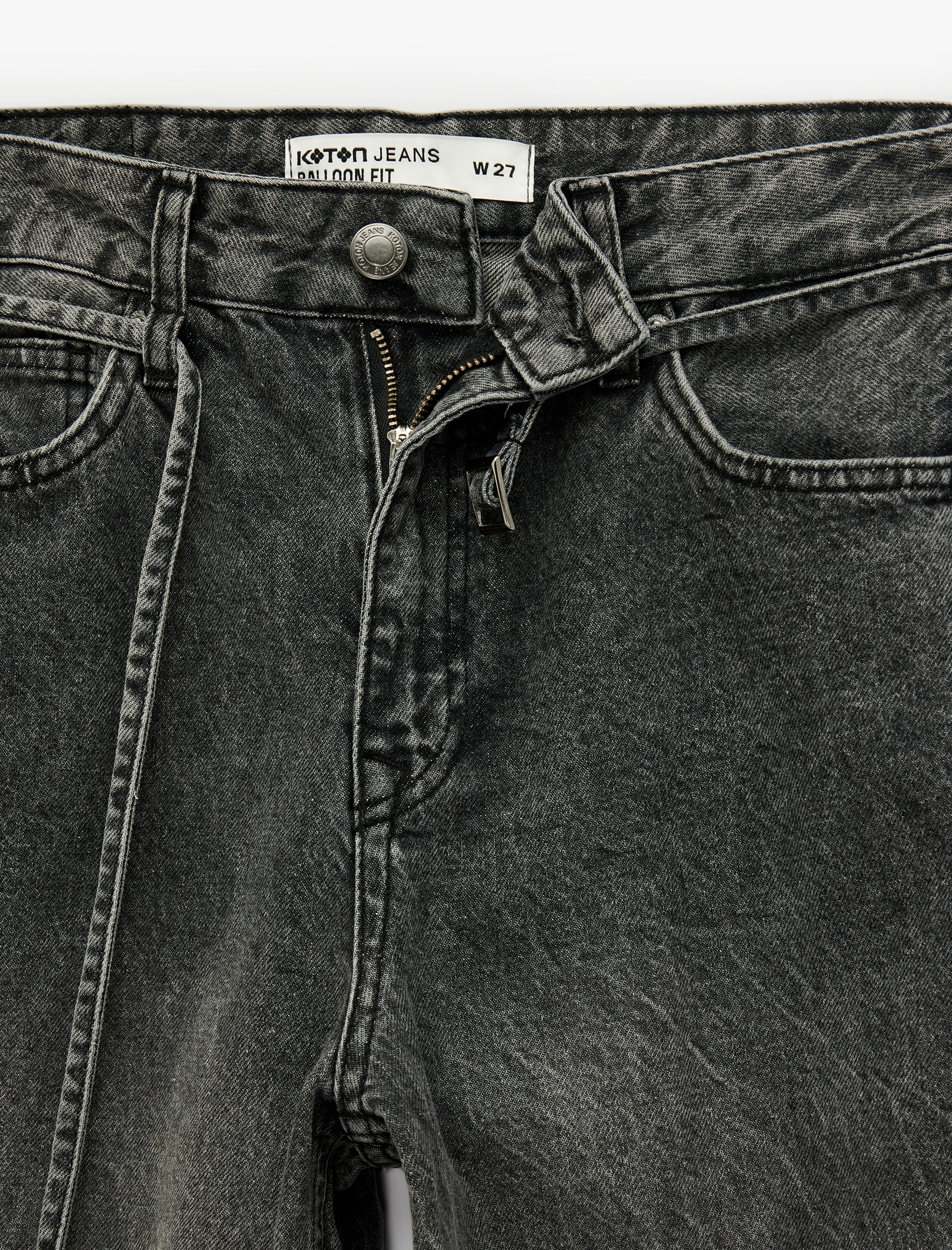   Pamuklu Kemerli Dikiş Detaylı Rahat Kalıp Düz Paça Denim Pantolon - Ballon Jeans