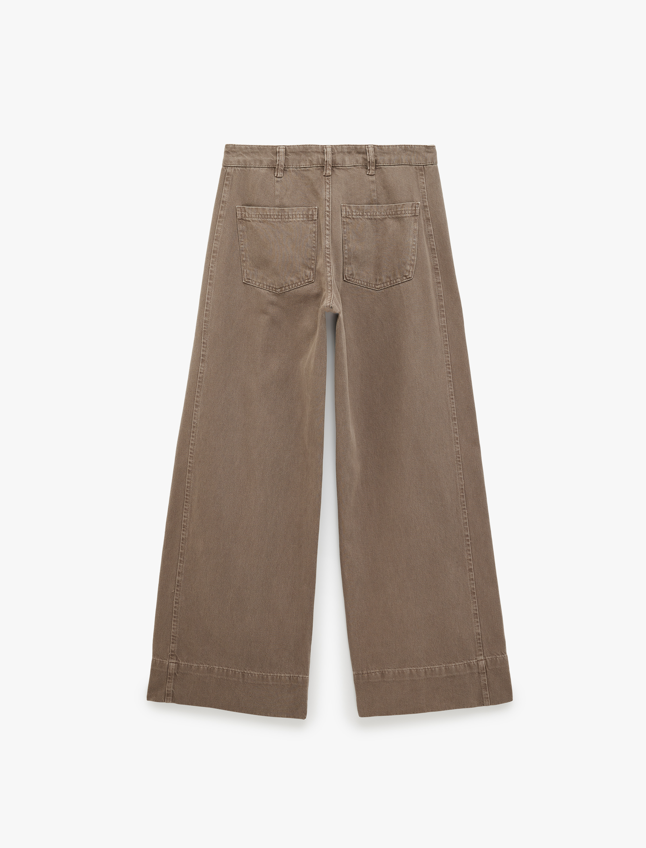   Pileli Pamuklu Normal Bel Cep Detaylı Geniş Paça Pantolon -  Wide Leg Jeans