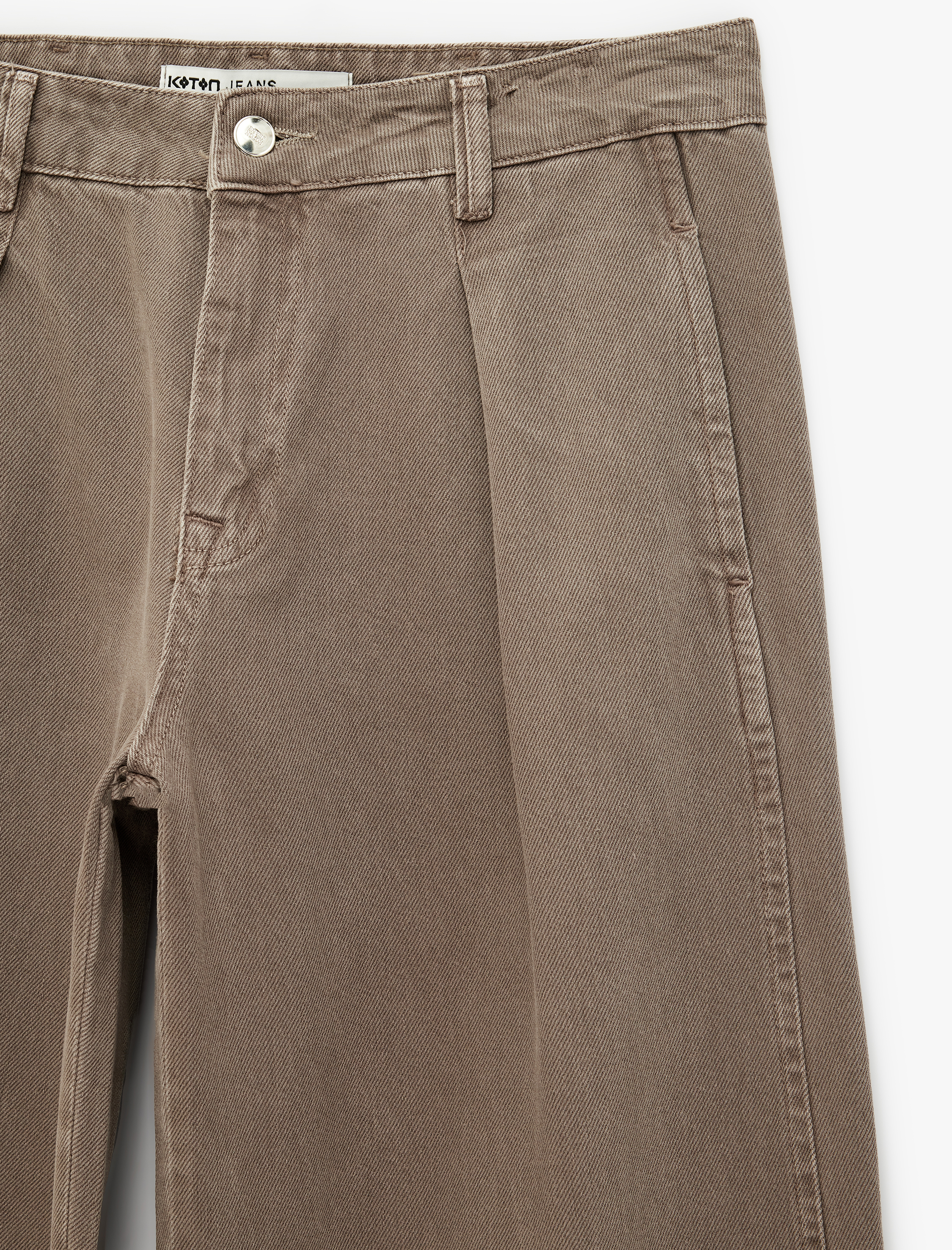   Pileli Pamuklu Normal Bel Cep Detaylı Geniş Paça Pantolon -  Wide Leg Jeans
