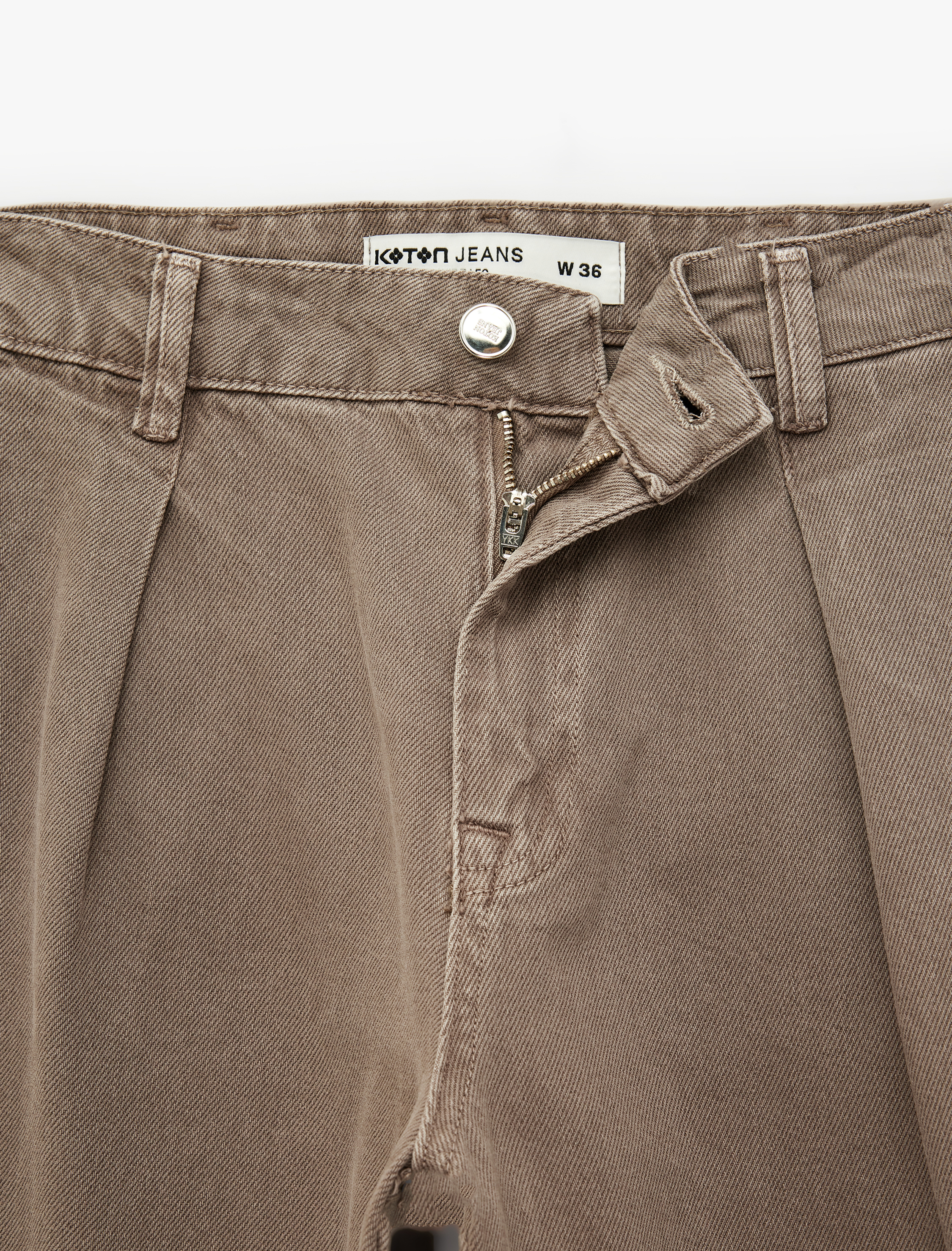   Pileli Pamuklu Normal Bel Cep Detaylı Geniş Paça Pantolon -  Wide Leg Jeans