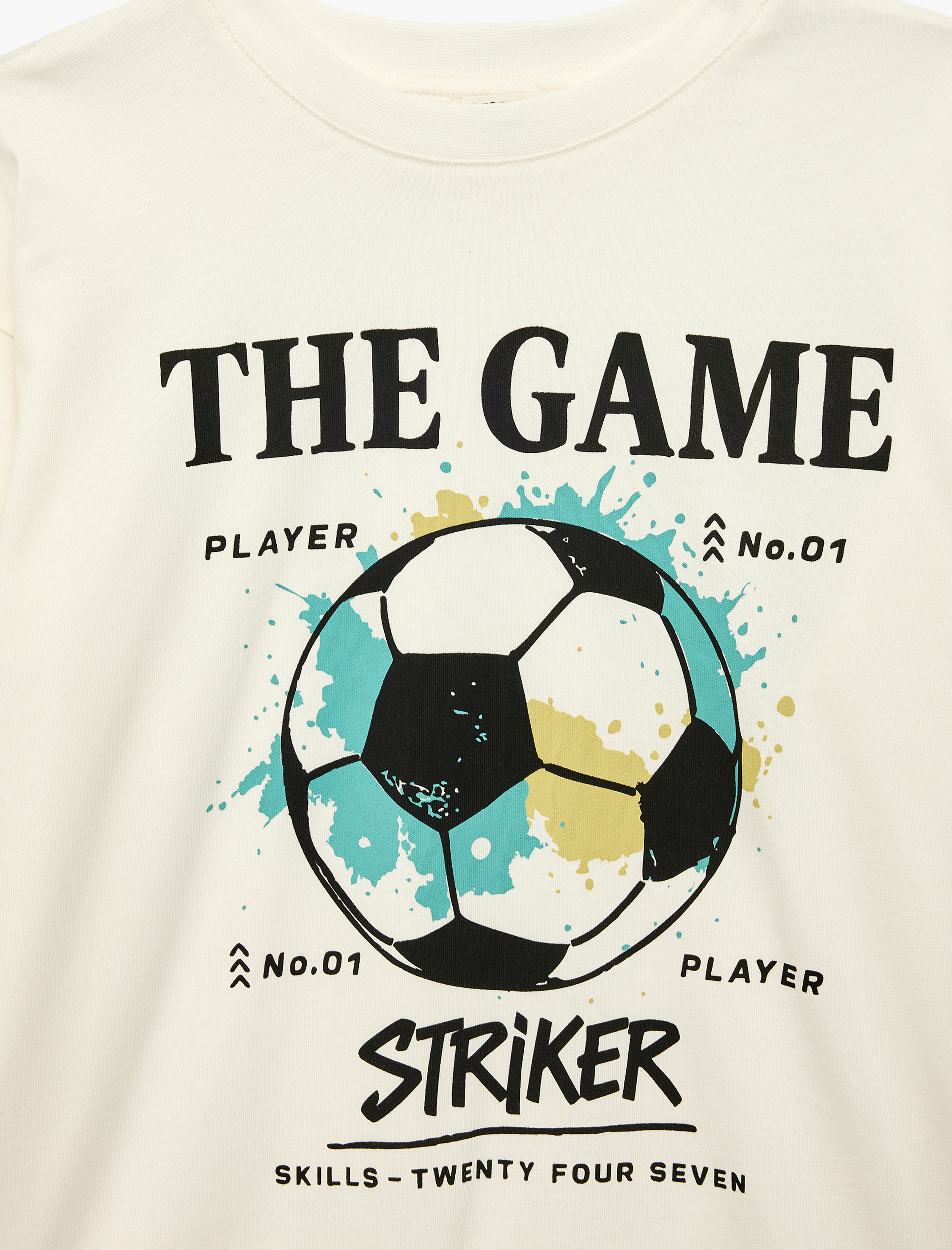  Erkek Çocuk Futbol Topu Baskılı Pamuklu Bisiklet Yaka Uzun Kollu Tişört