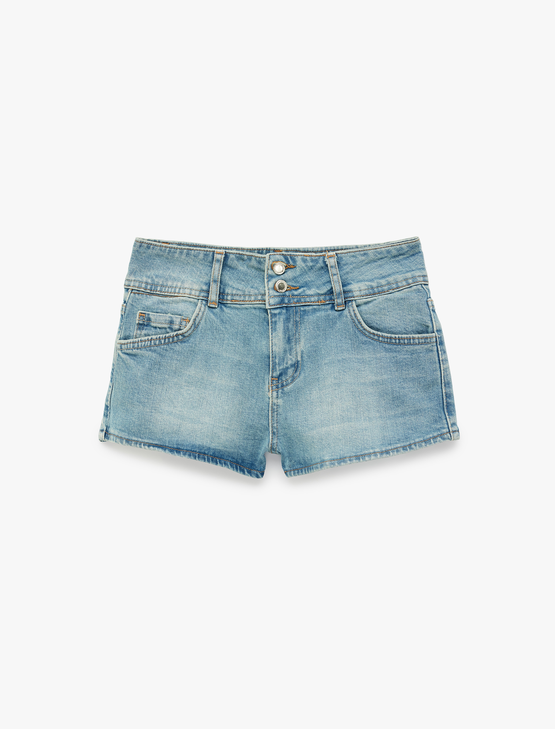   Pamuklu Normal Bel Cep Detaylı Düğmeli Mini Denim Şort