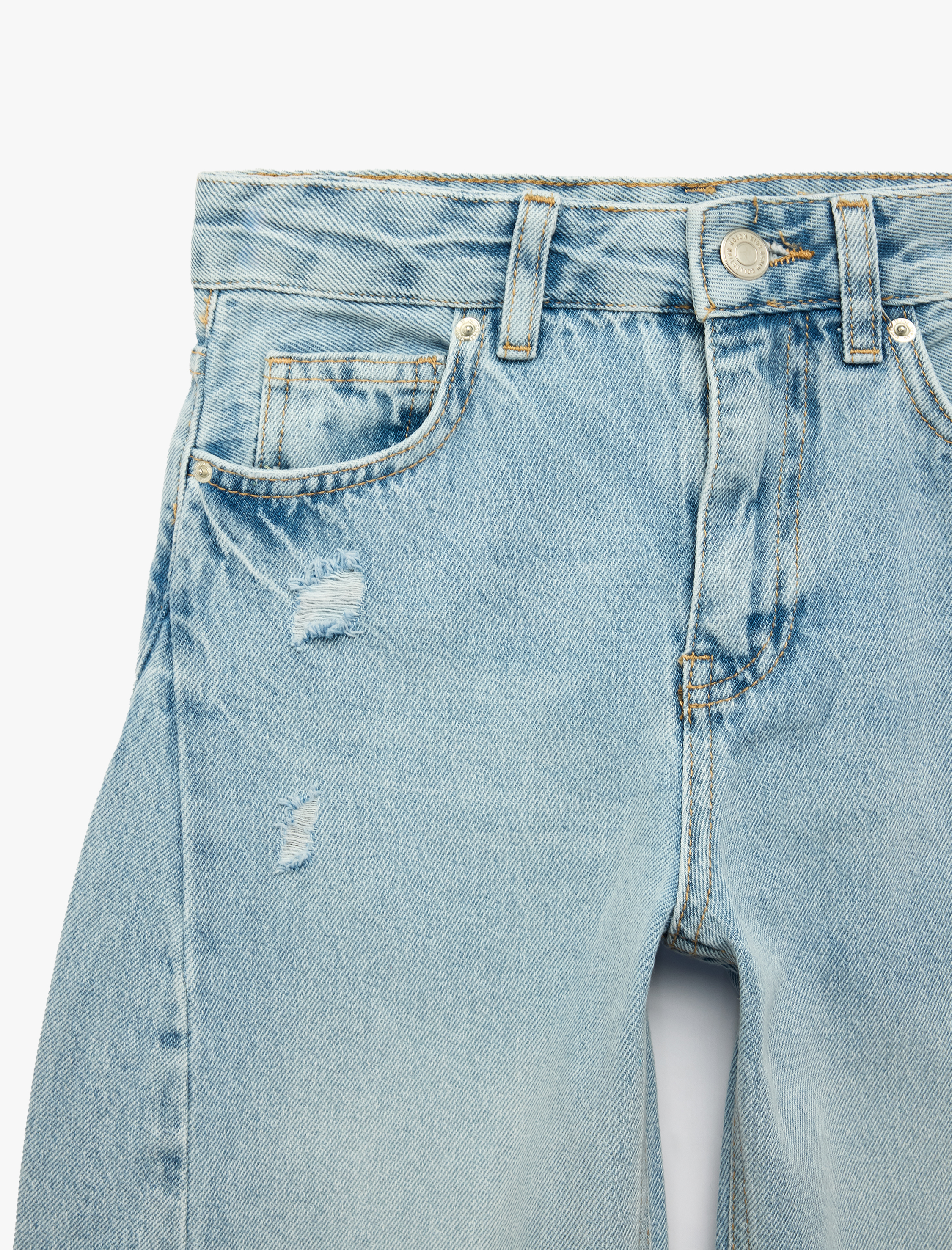  Erkek Çocuk Barrel Denim Pantolon Kesim Pamuklu Cep Detaylı