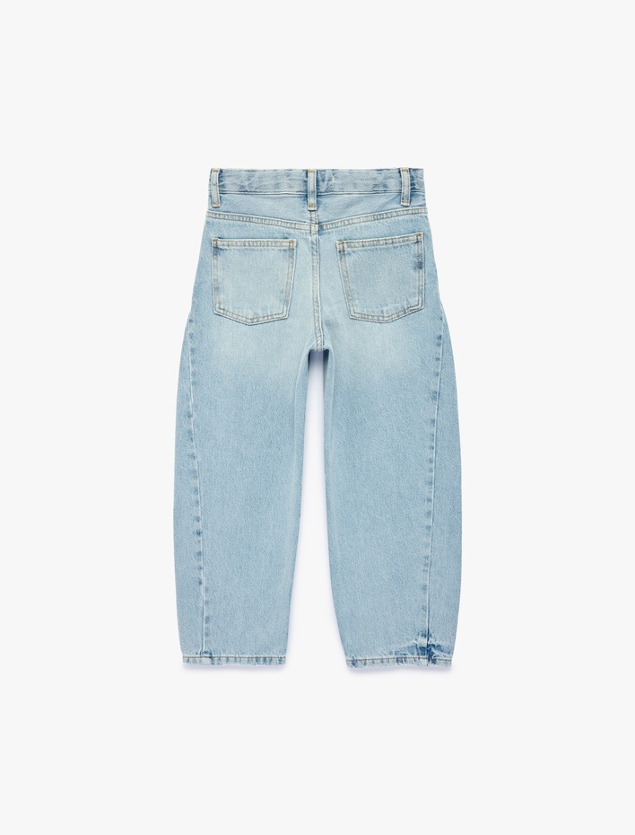 Erkek Çocuk Barrel Denim Pantolon Kesim Pamuklu Cep Detaylı