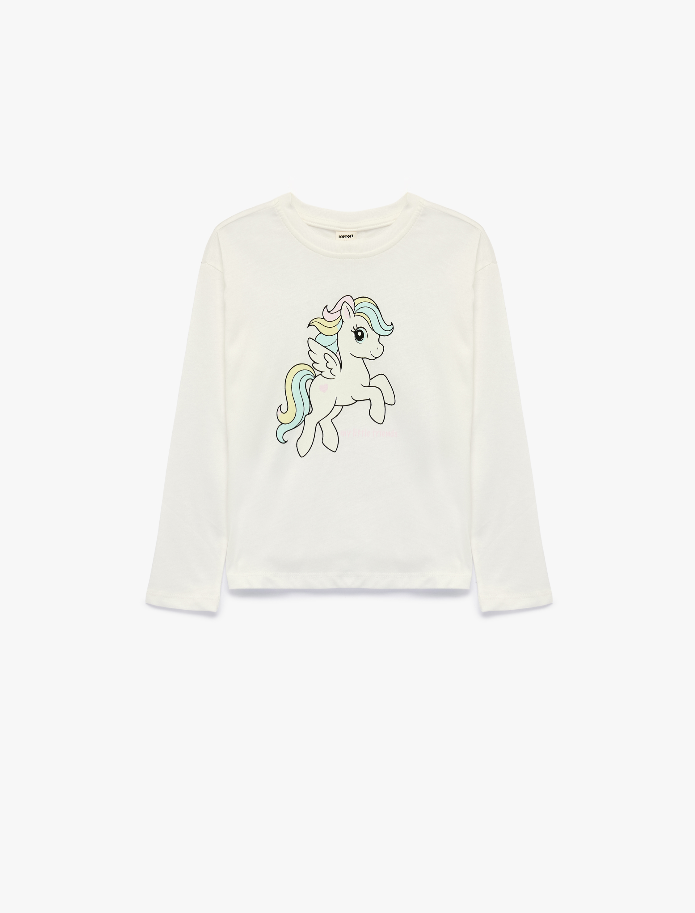  Kız Bebek Unicorn Baskılı Bisiklet Yaka Uzun Kollu Pamuklu Tişört