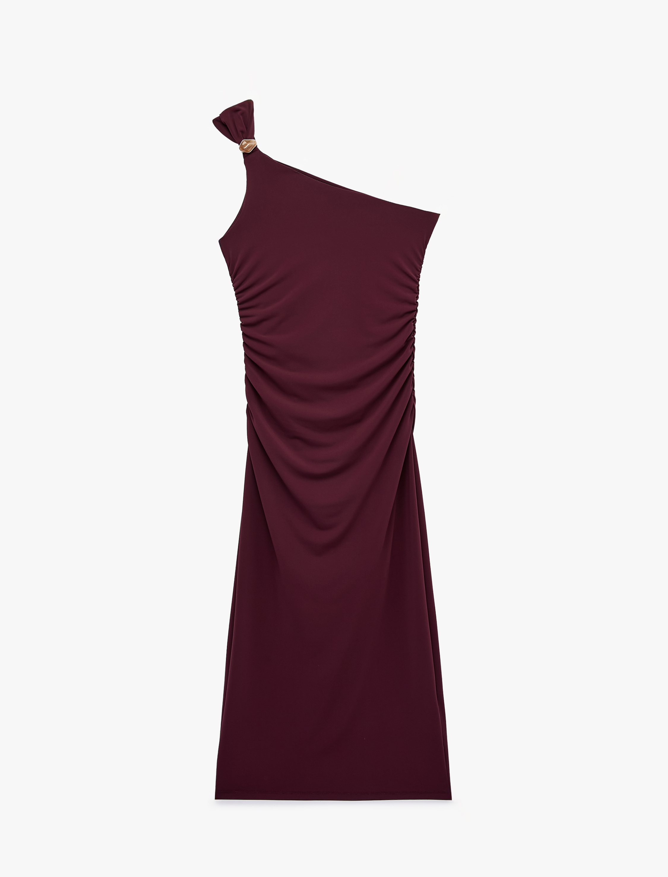   Slim Fit Aksesuar Detaylı Tek Omuz Midi Elbise