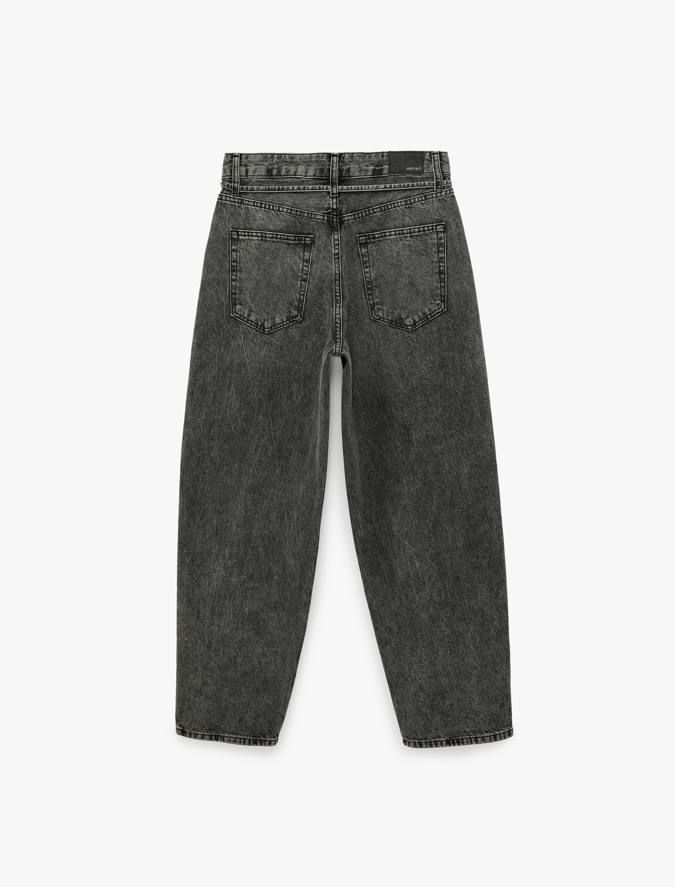   Pamuklu Kemerli Dikiş Detaylı Rahat Kalıp Düz Paça Denim Pantolon - Ballon Jeans