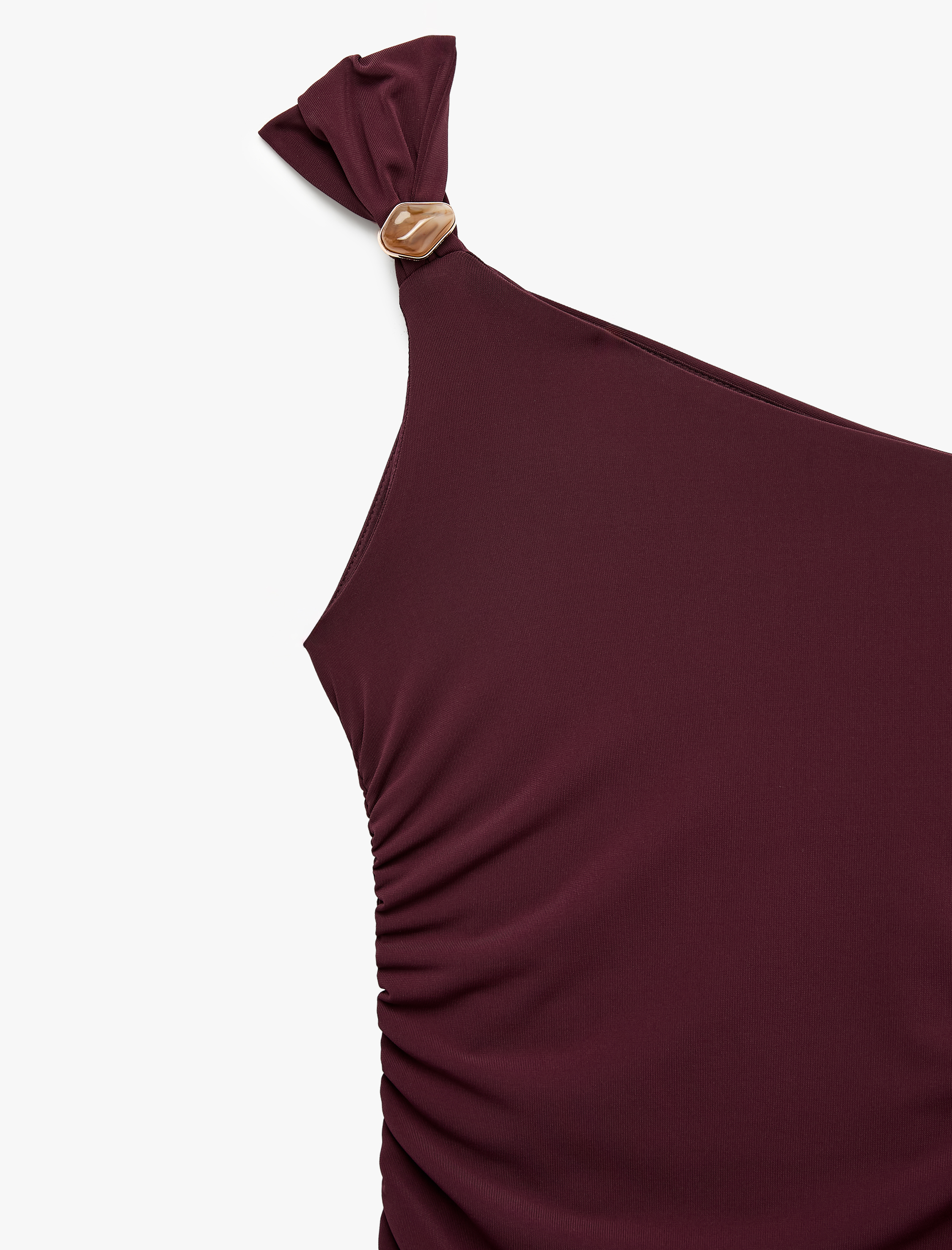   Slim Fit Aksesuar Detaylı Tek Omuz Midi Elbise