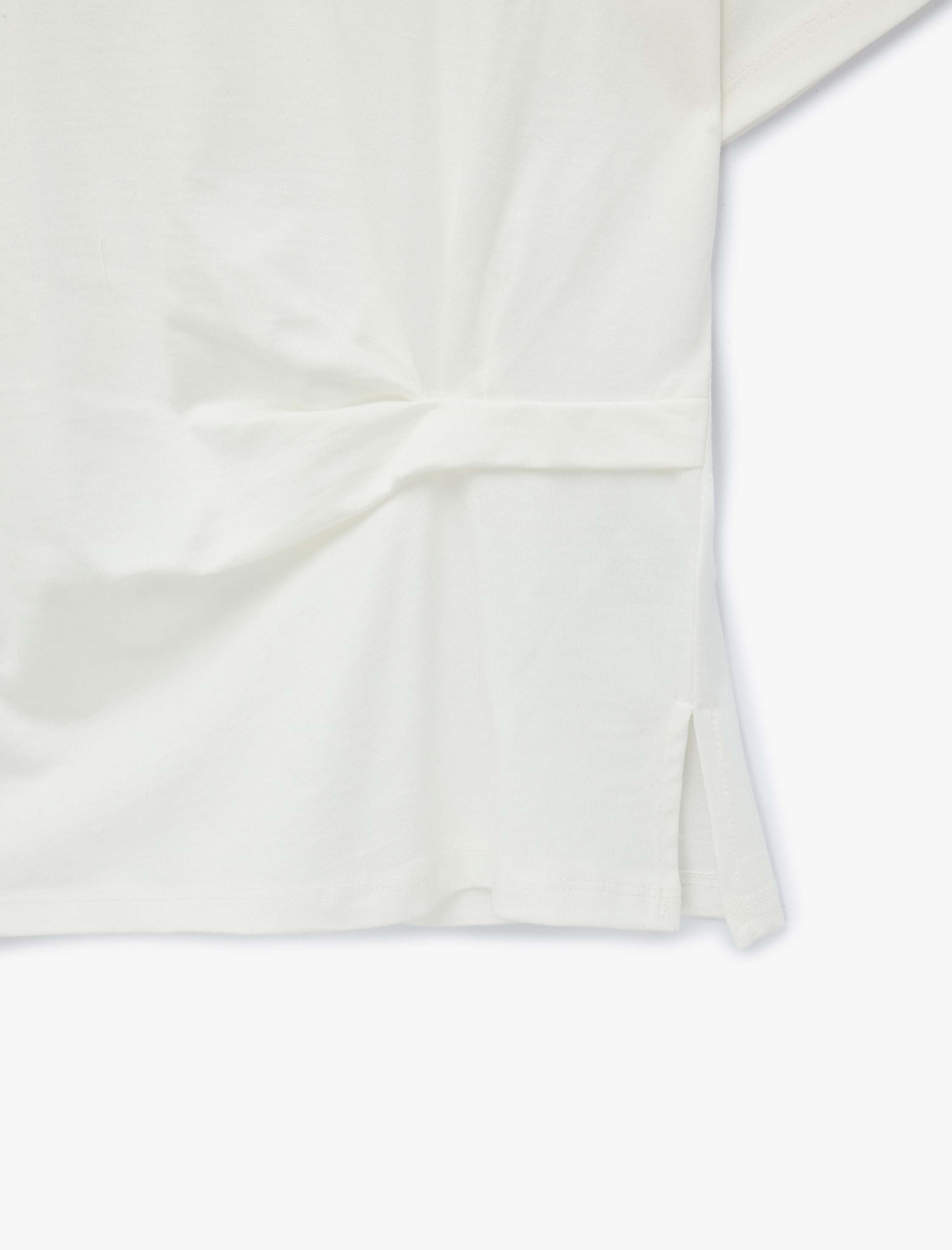   Regular Fit Kısa Kollu Bisiklet Yaka Drape Detaylı Pamuklu Basic Tişört