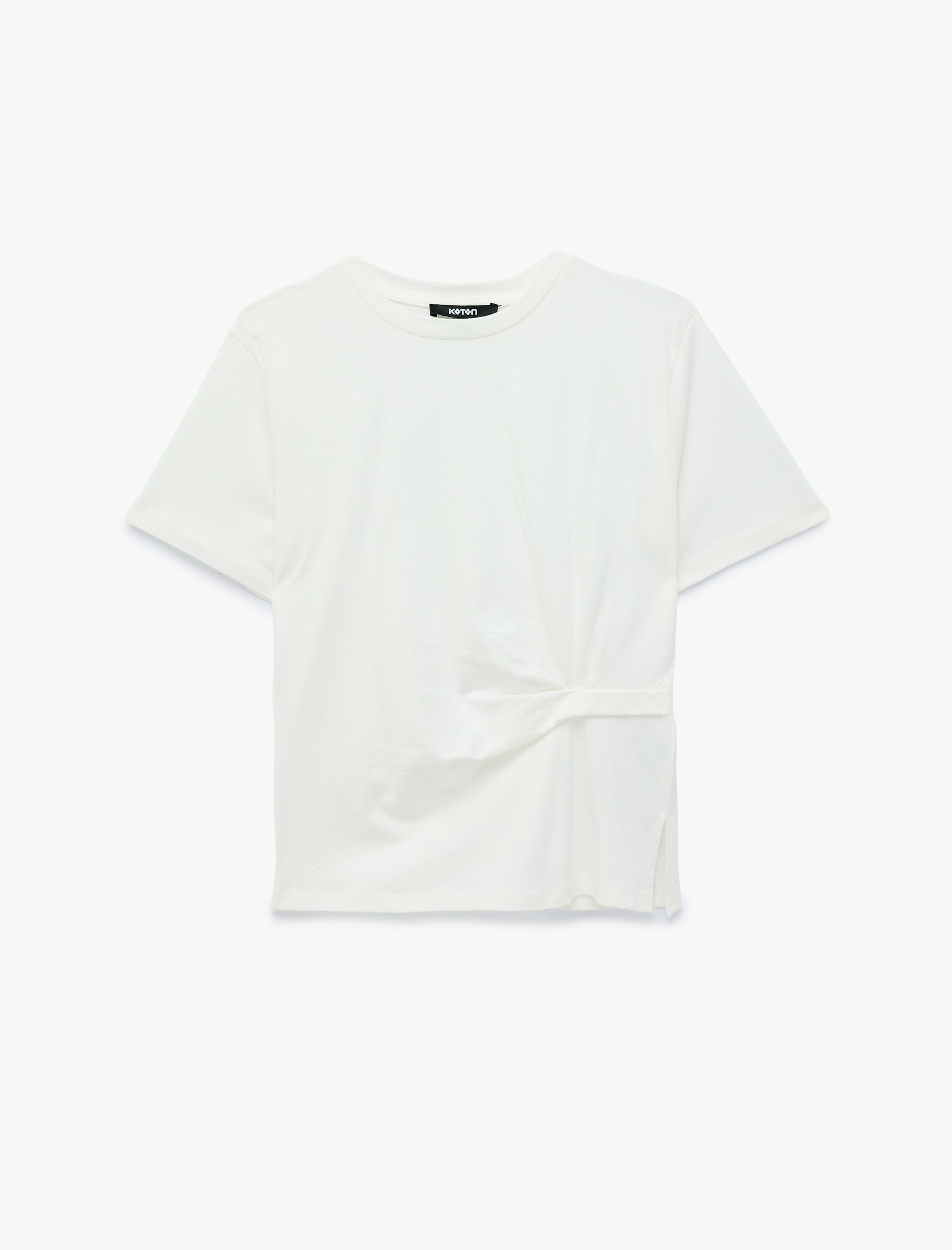   Regular Fit Kısa Kollu Bisiklet Yaka Drape Detaylı Pamuklu Basic Tişört