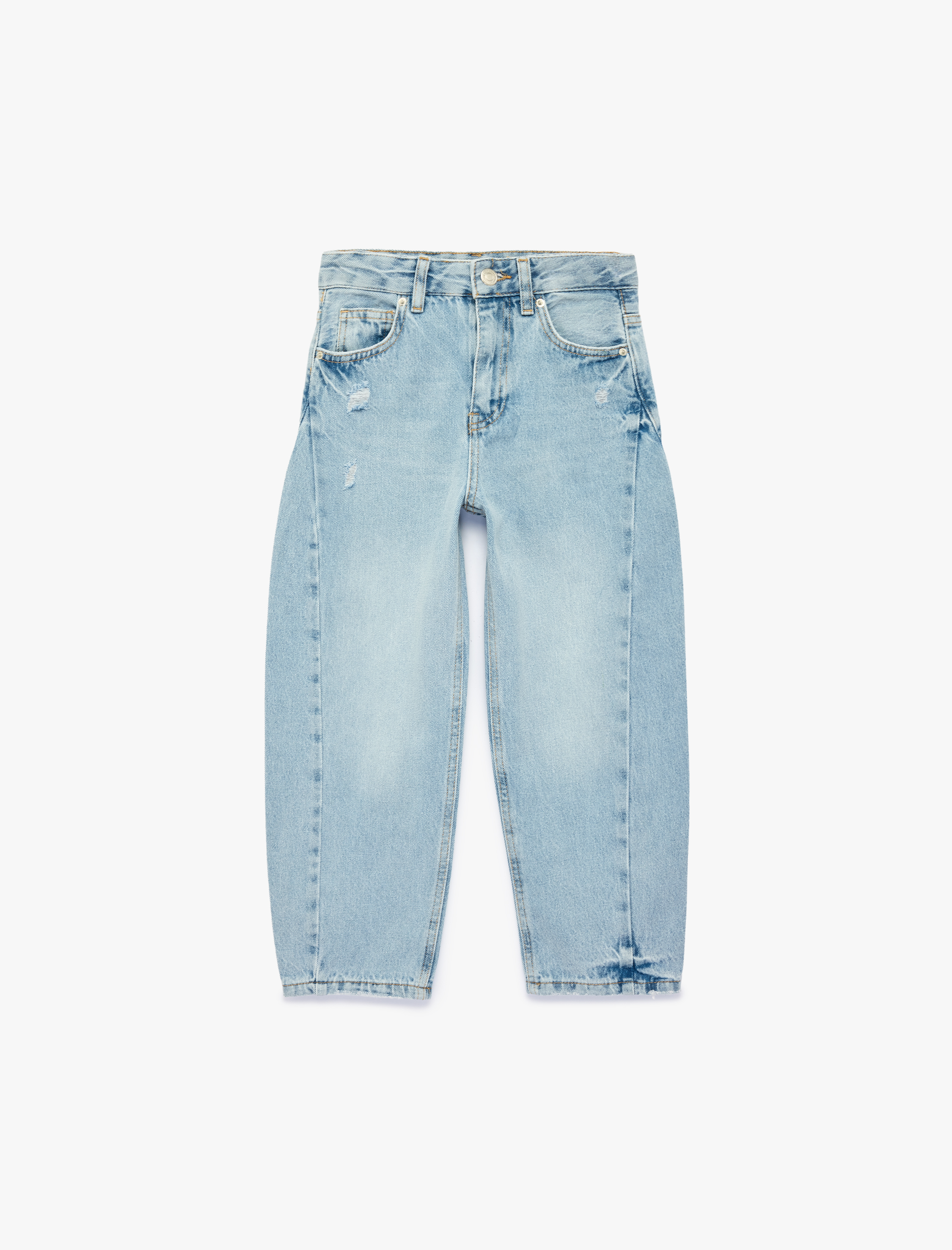  Erkek Çocuk Barrel Denim Pantolon Kesim Pamuklu Cep Detaylı