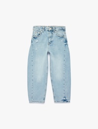 Barrel Denim Pantolon Kesim Pamuklu Cep Detaylı