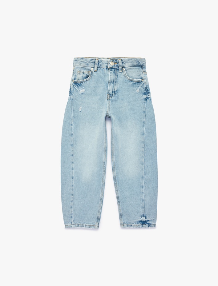 Erkek Çocuk Barrel Denim Pantolon Kesim Pamuklu Cep Detaylı