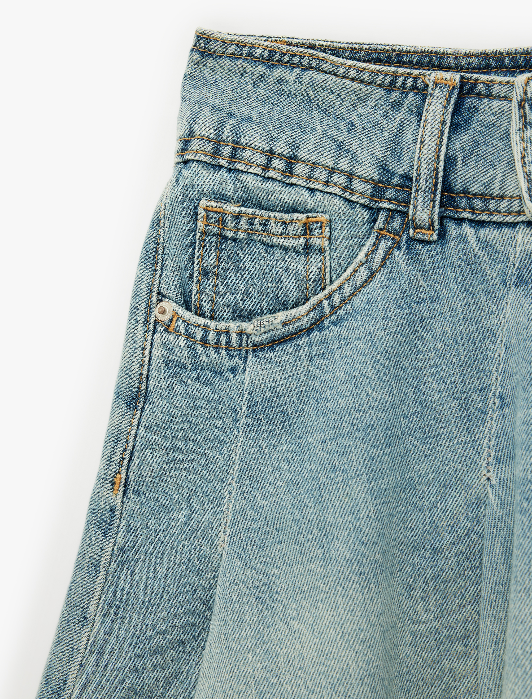   Cepli Düğme Detaylı Rahat Kalıp Pamuklu Pileli Denim Şort Etek