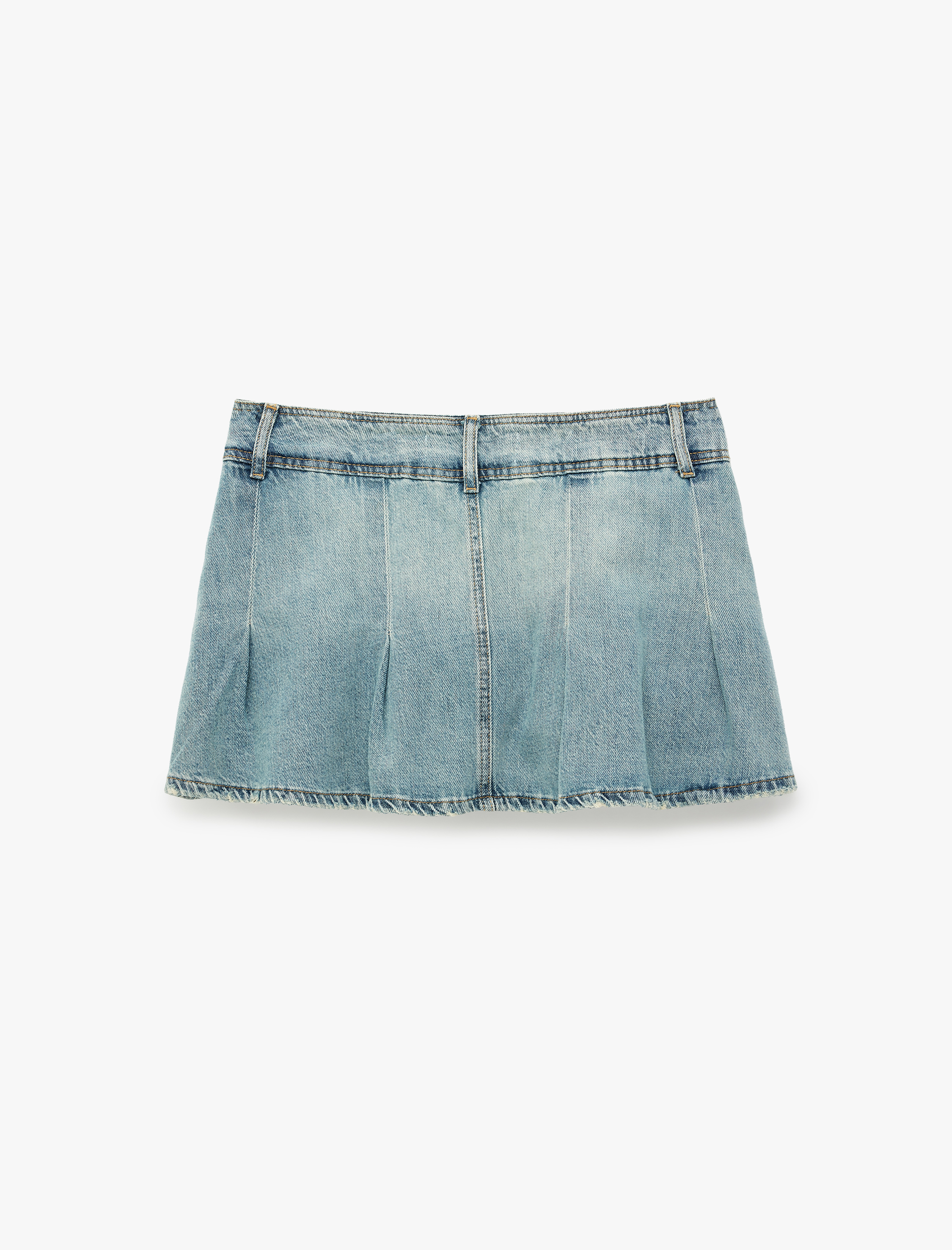   Cepli Düğme Detaylı Rahat Kalıp Pamuklu Pileli Denim Şort Etek