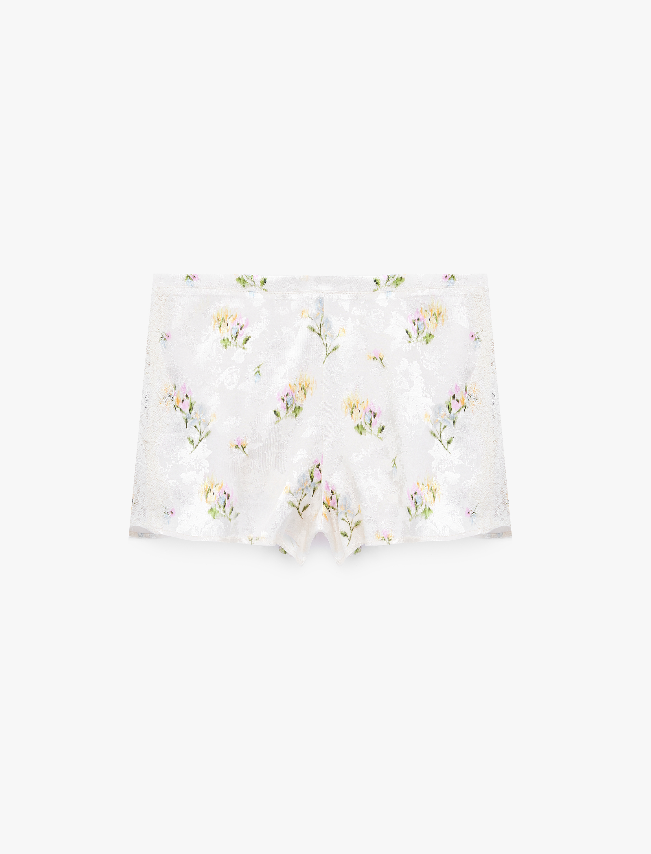   Rahat Kalıp Dantel Detaylı Viskon Kumaş Çiçekli Saten Şort Pijama Altı