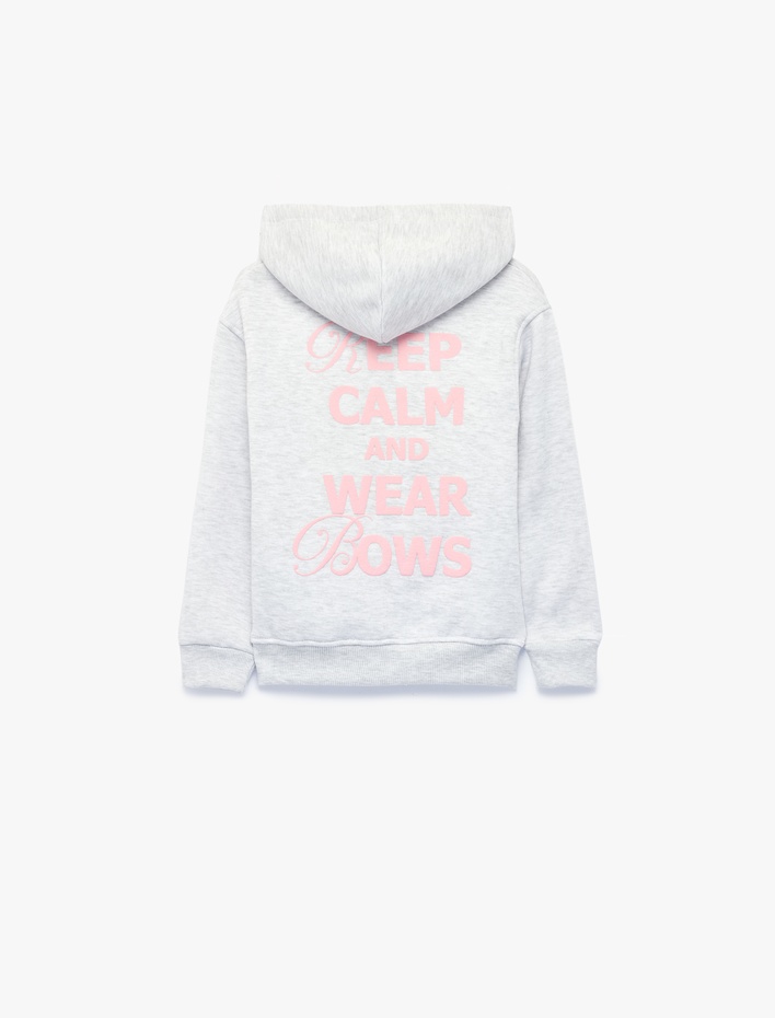 Kız Çocuk Şardonlu Cep Detaylı Baskılı Uzun Kollu Fermuarlı Kapşonlu Sweatshirt