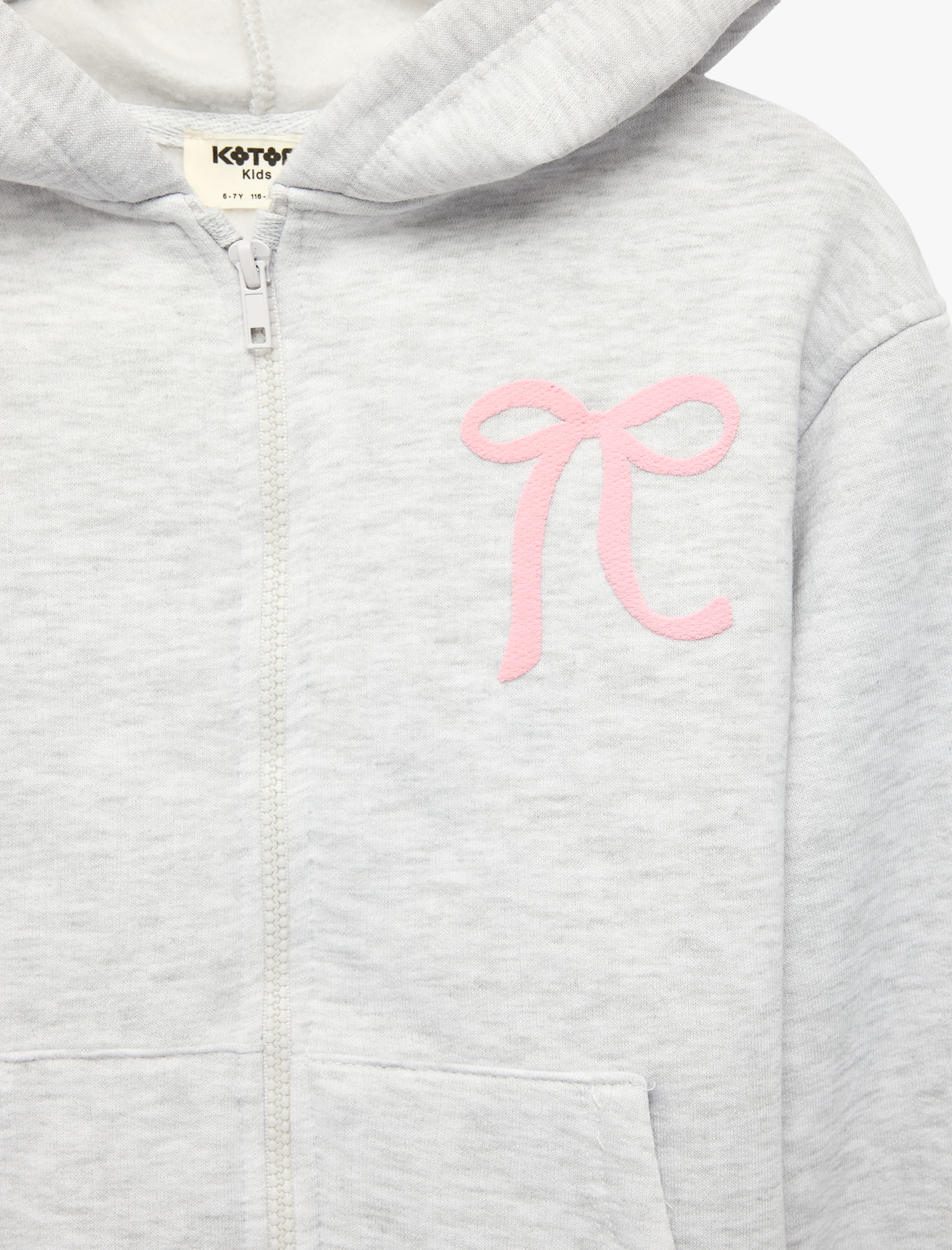  Kız Çocuk Şardonlu Cep Detaylı Baskılı Uzun Kollu Fermuarlı Kapşonlu Sweatshirt