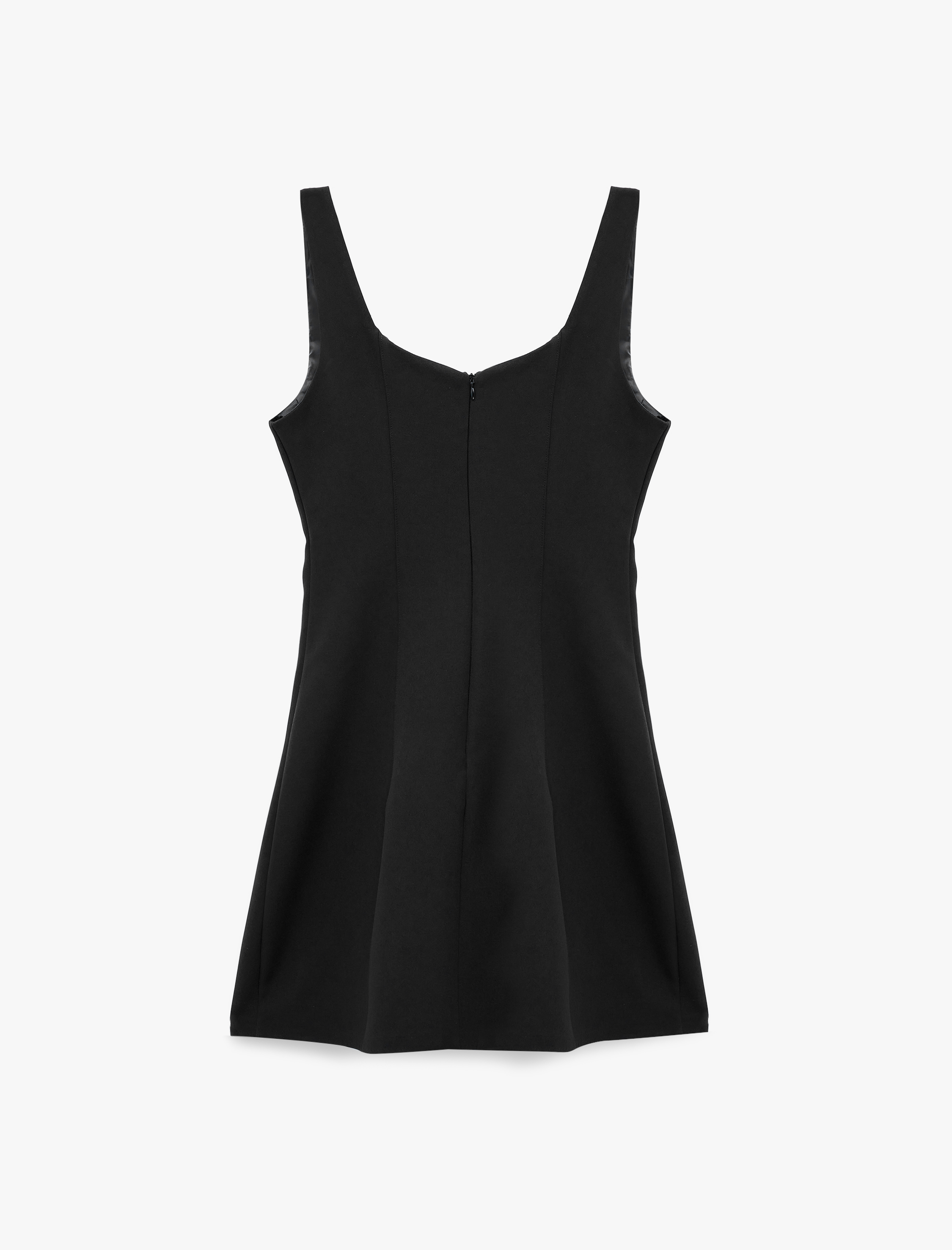   Regular Fit Dikiş Detaylı A Kesim Kare Yaka Kolsuz Mini Elbise