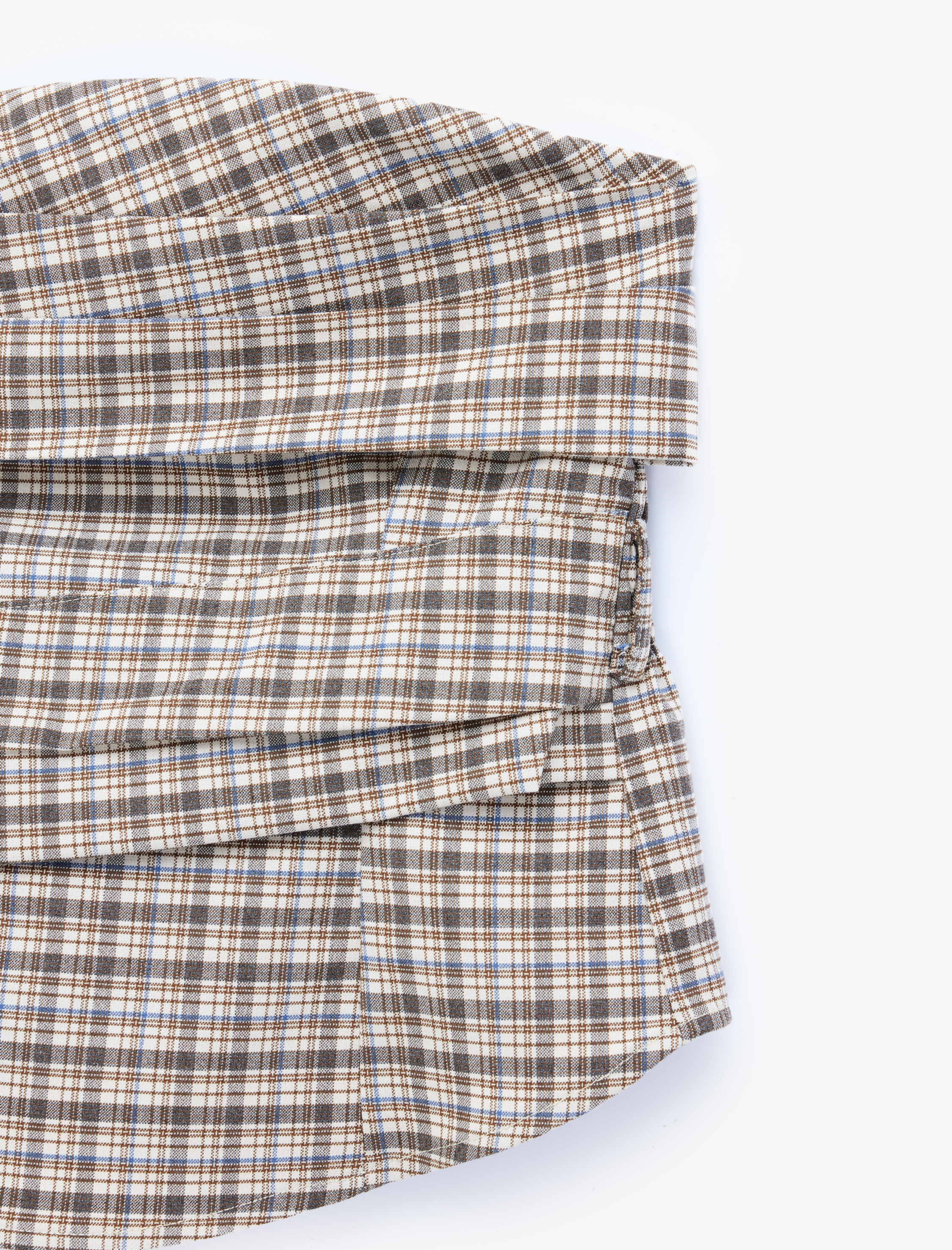   Arkası Gipeli Slim Fit Katmanlı Straplez Ekose Bluz